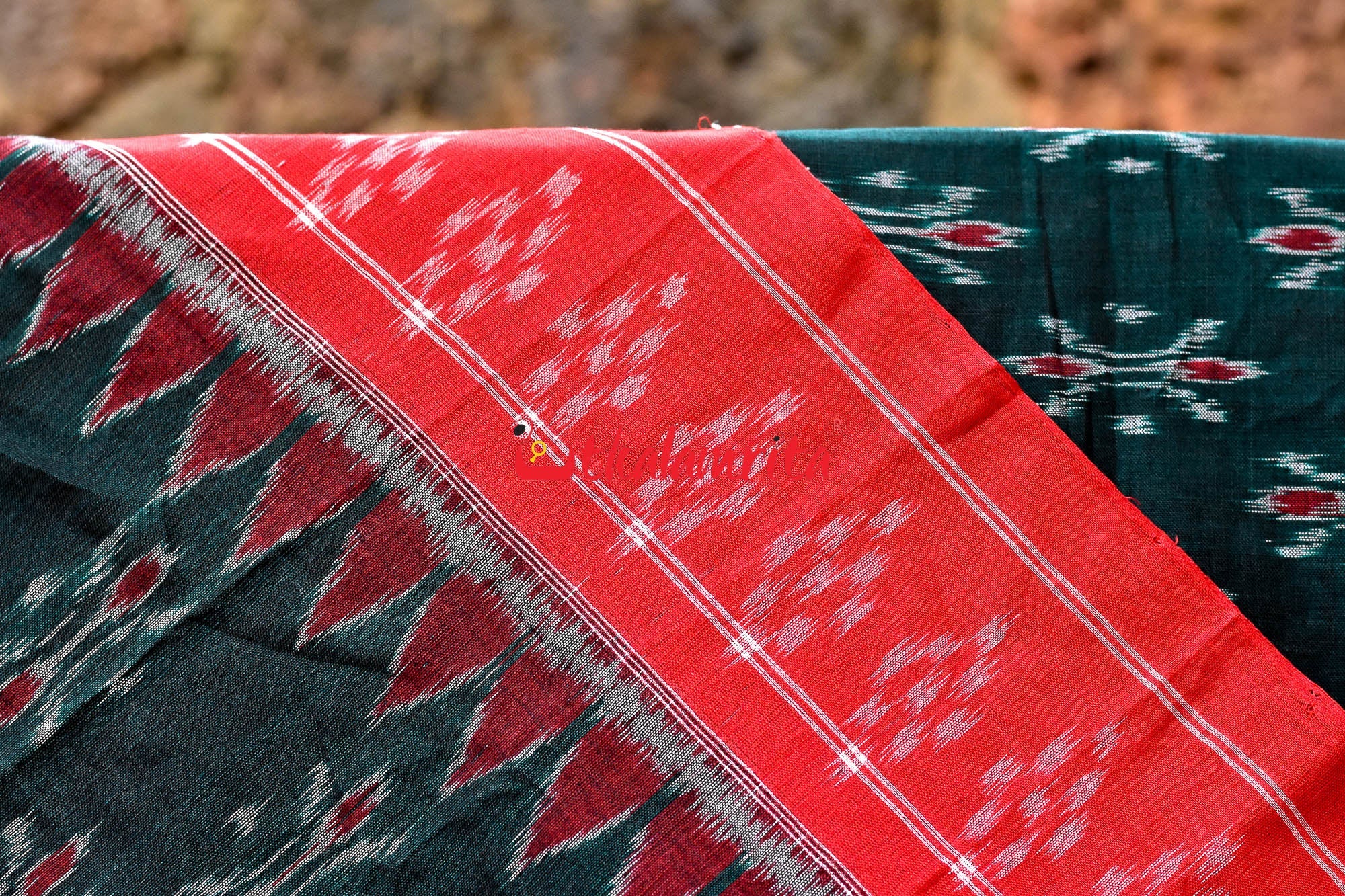 Bottle Green Damru Khandua Pasapali Border Cotton Saree