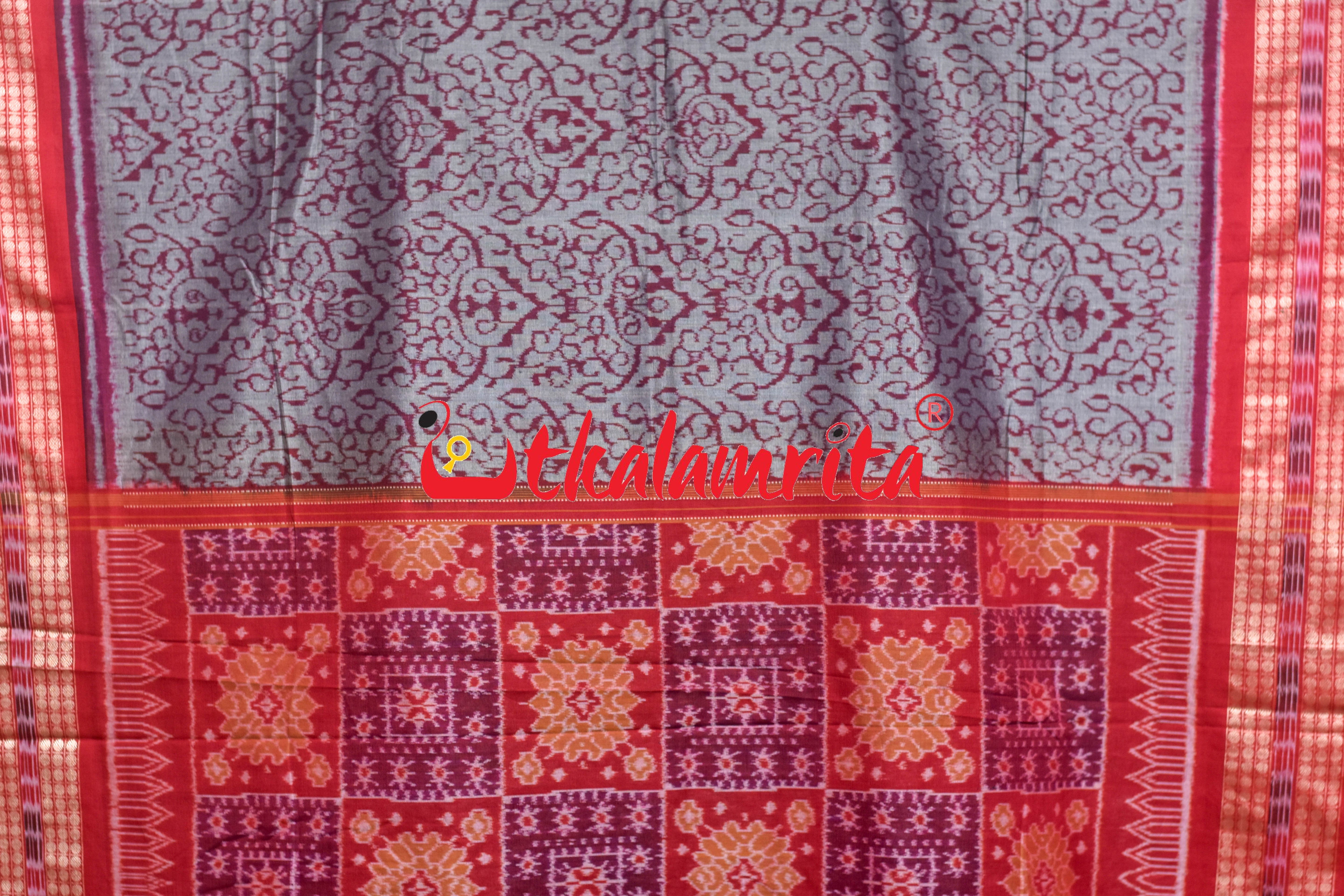 Grey Red Tribal Sambalpuri Cotton Saree