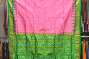 Pink with Green Buti Half Tissue Bomkai Silk Saree