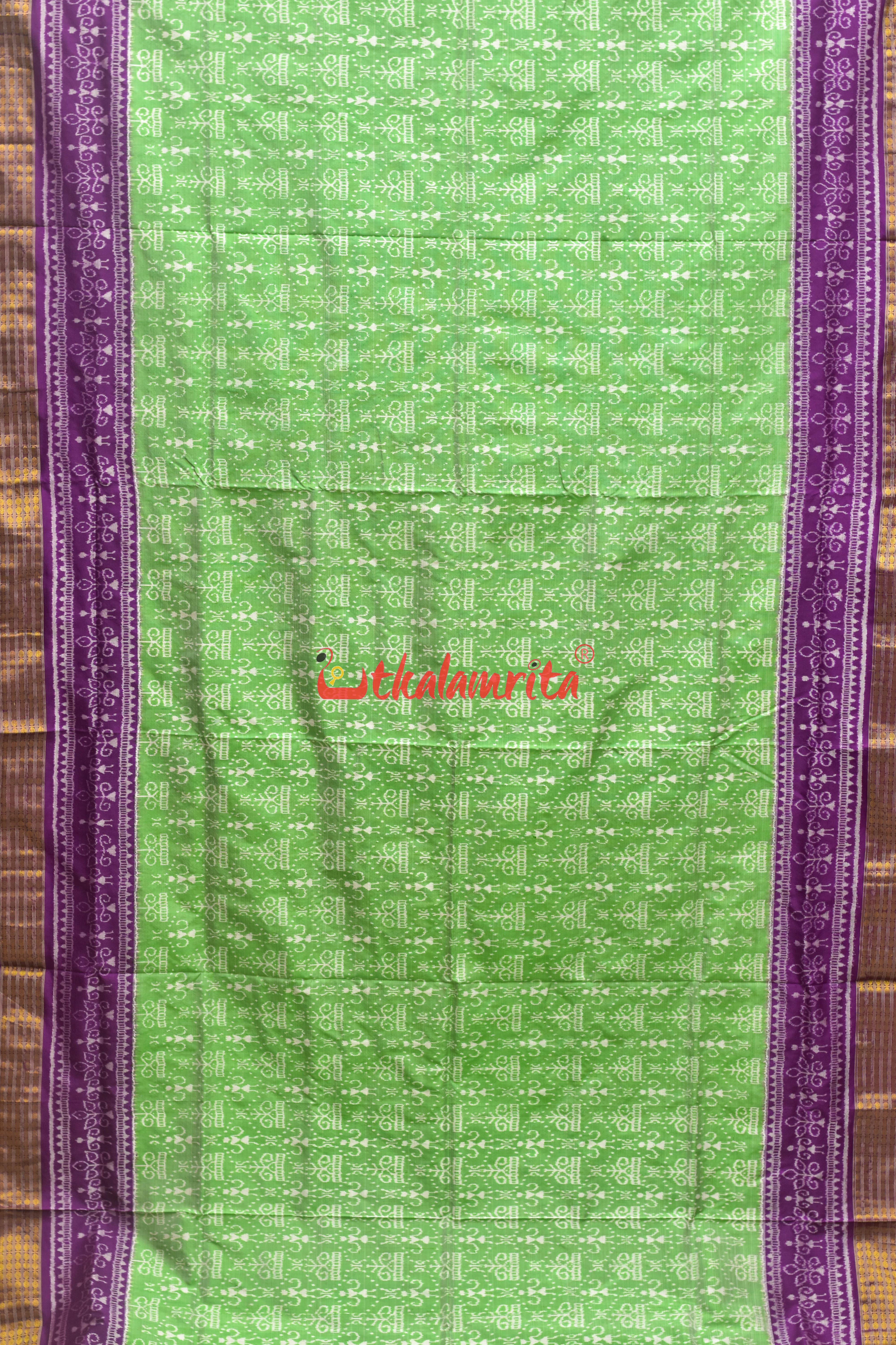 Light Green Purple Half Tissue Sambalpuri Silk Saree