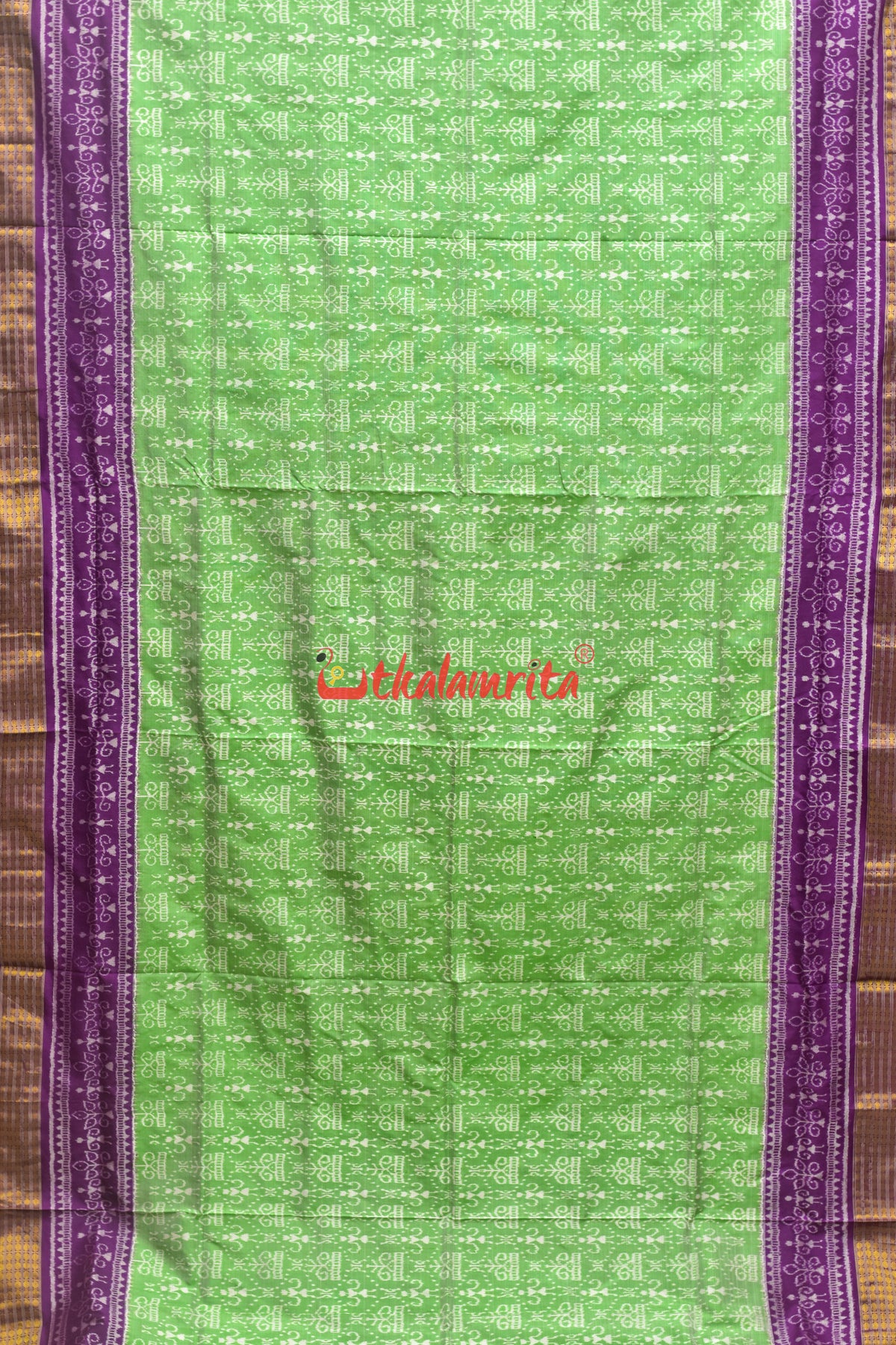 Light Green Purple Half Tissue Sambalpuri Silk Saree