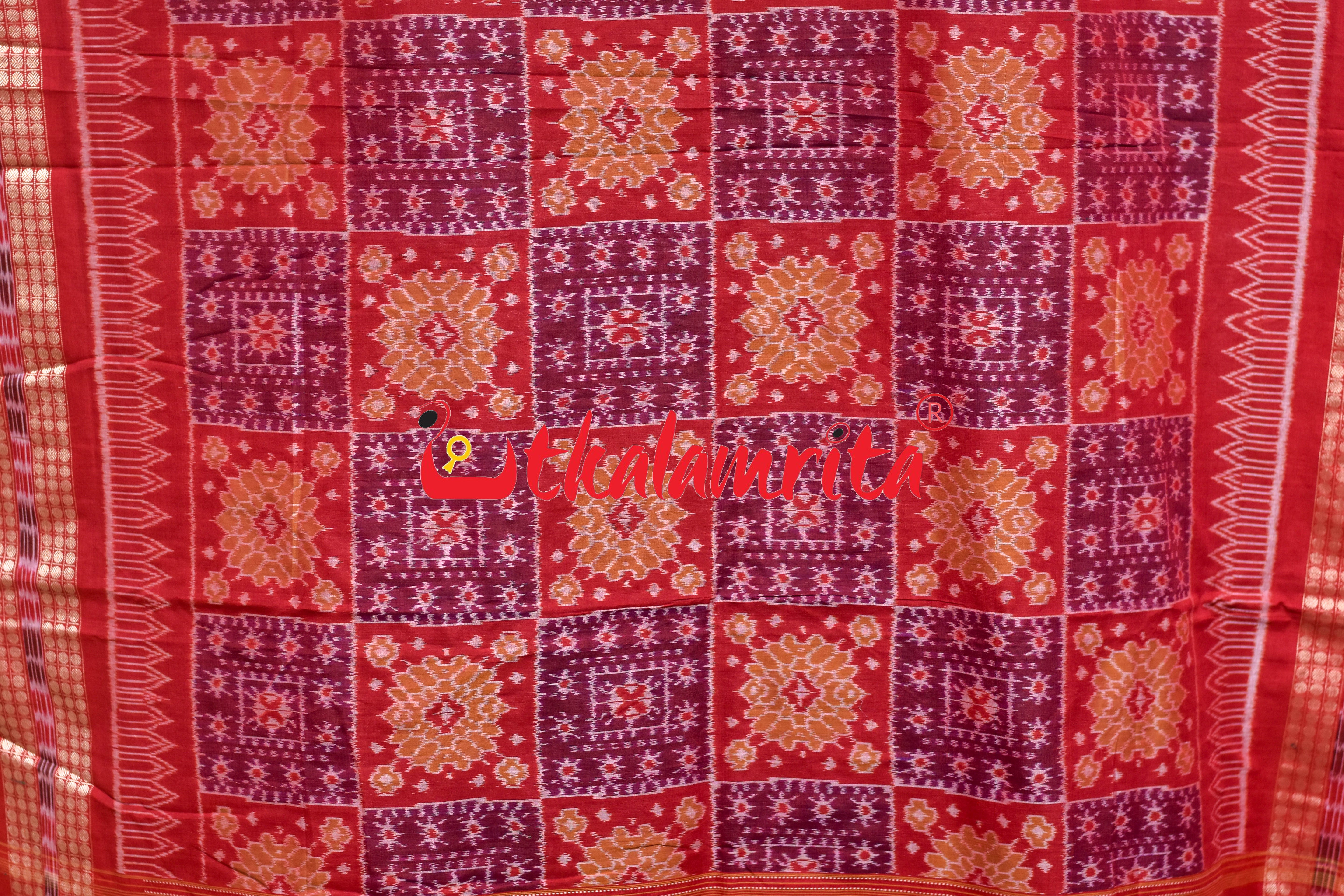 Grey Red Tribal Sambalpuri Cotton Saree