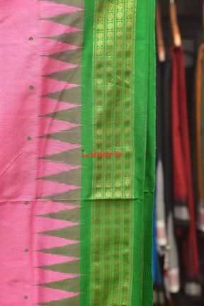 Pink with Green Buti Half Tissue Bomkai Silk Saree