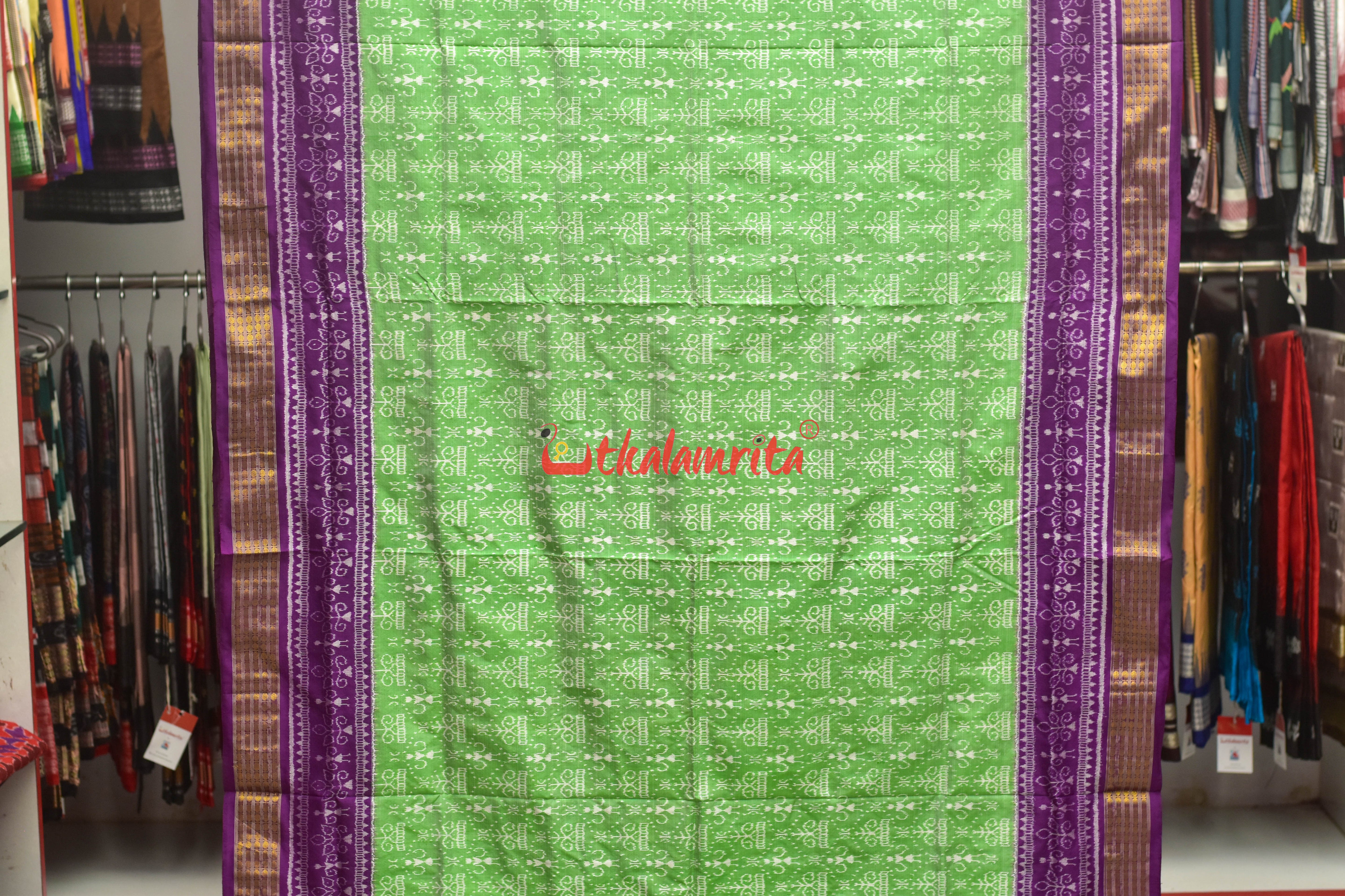 Light Green Purple Half Tissue Sambalpuri Silk Saree