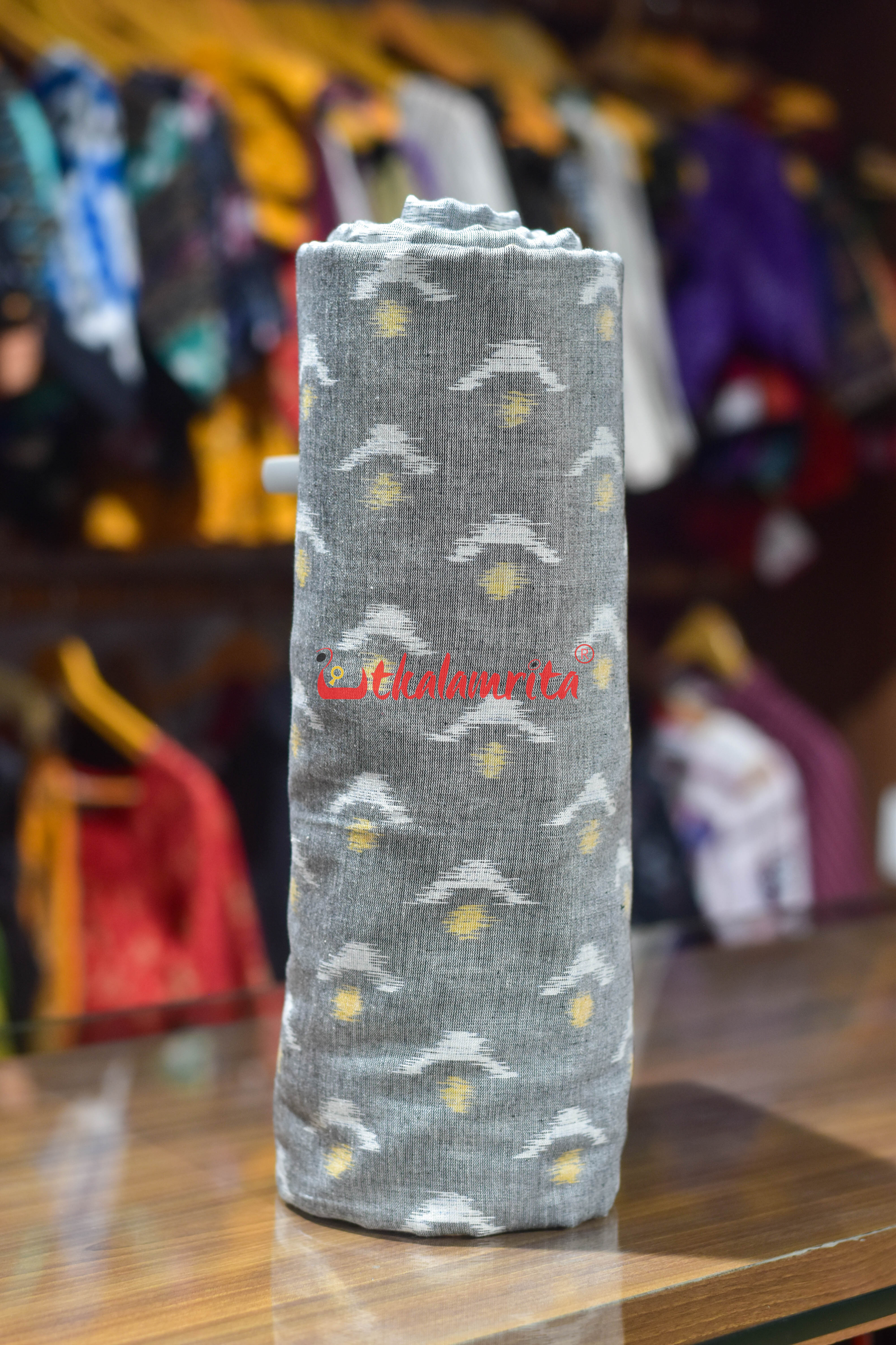 Grey Yellow Chandrika Ikat Cotton (Fabric)