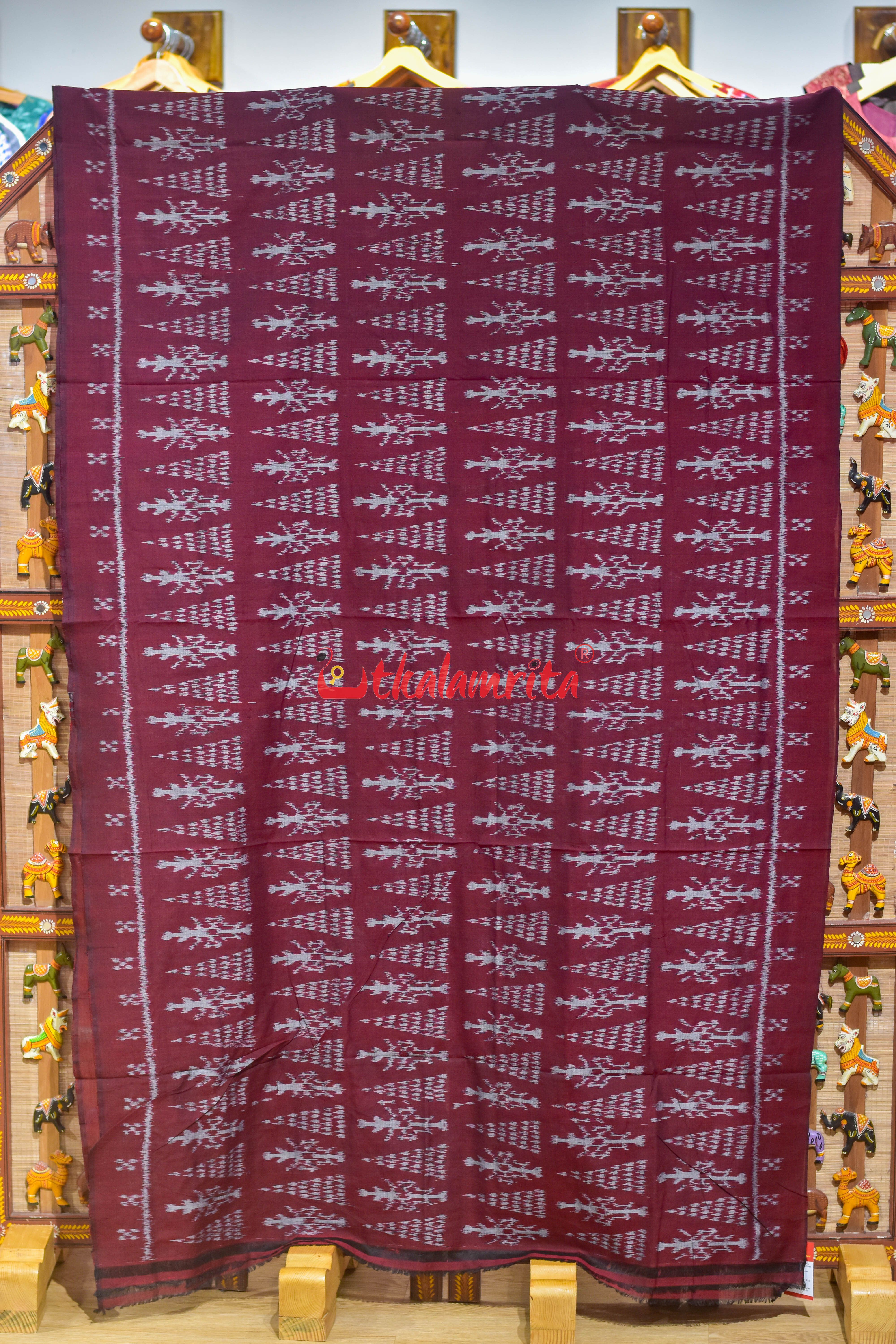 Maroon Thikiri Gacha Design Khandua Cotton Saree