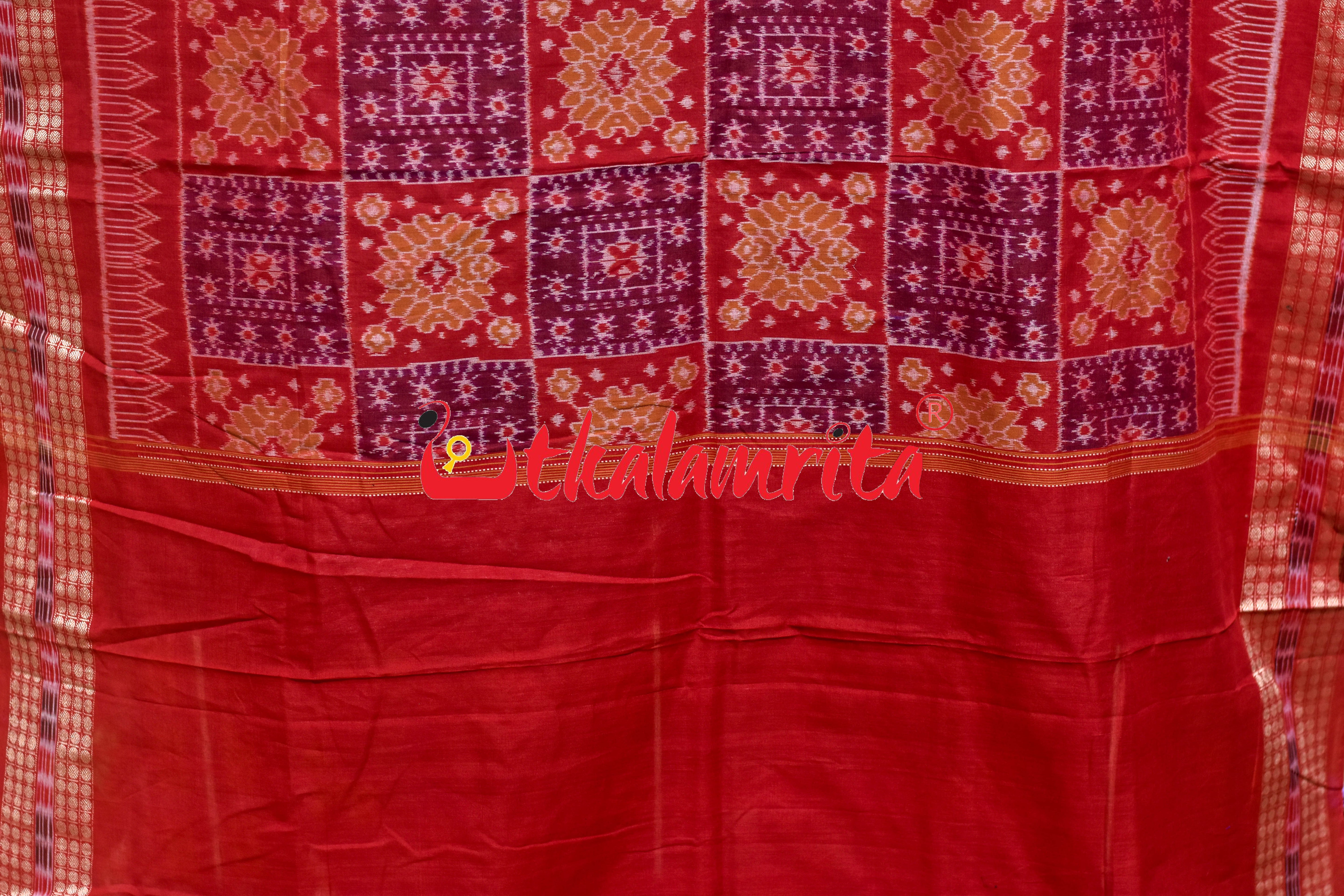 Grey Red Tribal Sambalpuri Cotton Saree