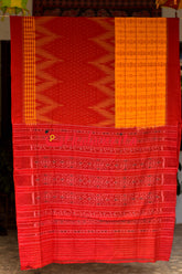 Half Half Yellow Red Checks Saree