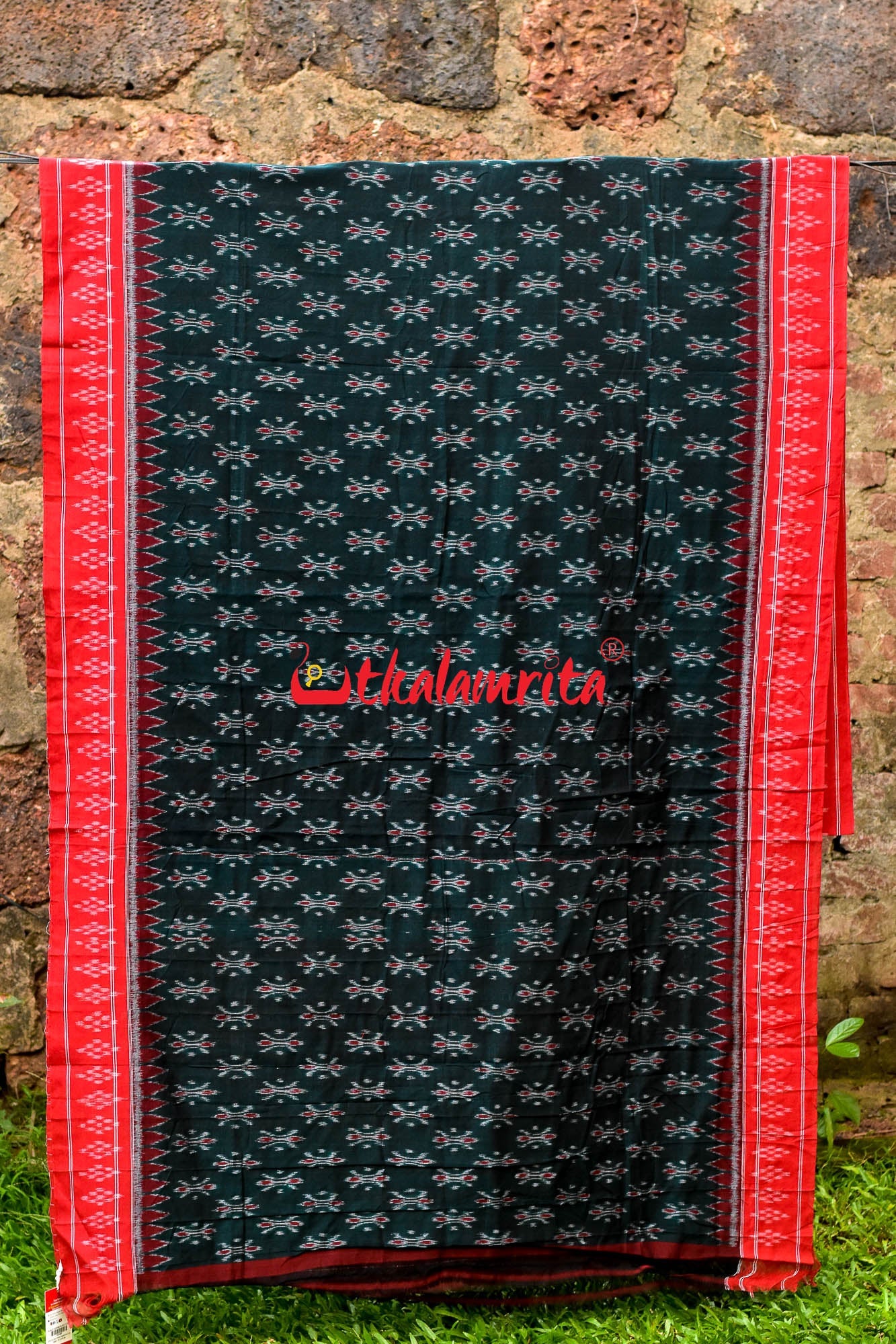 Bottle Green Damru Khandua Pasapali Border Cotton Saree