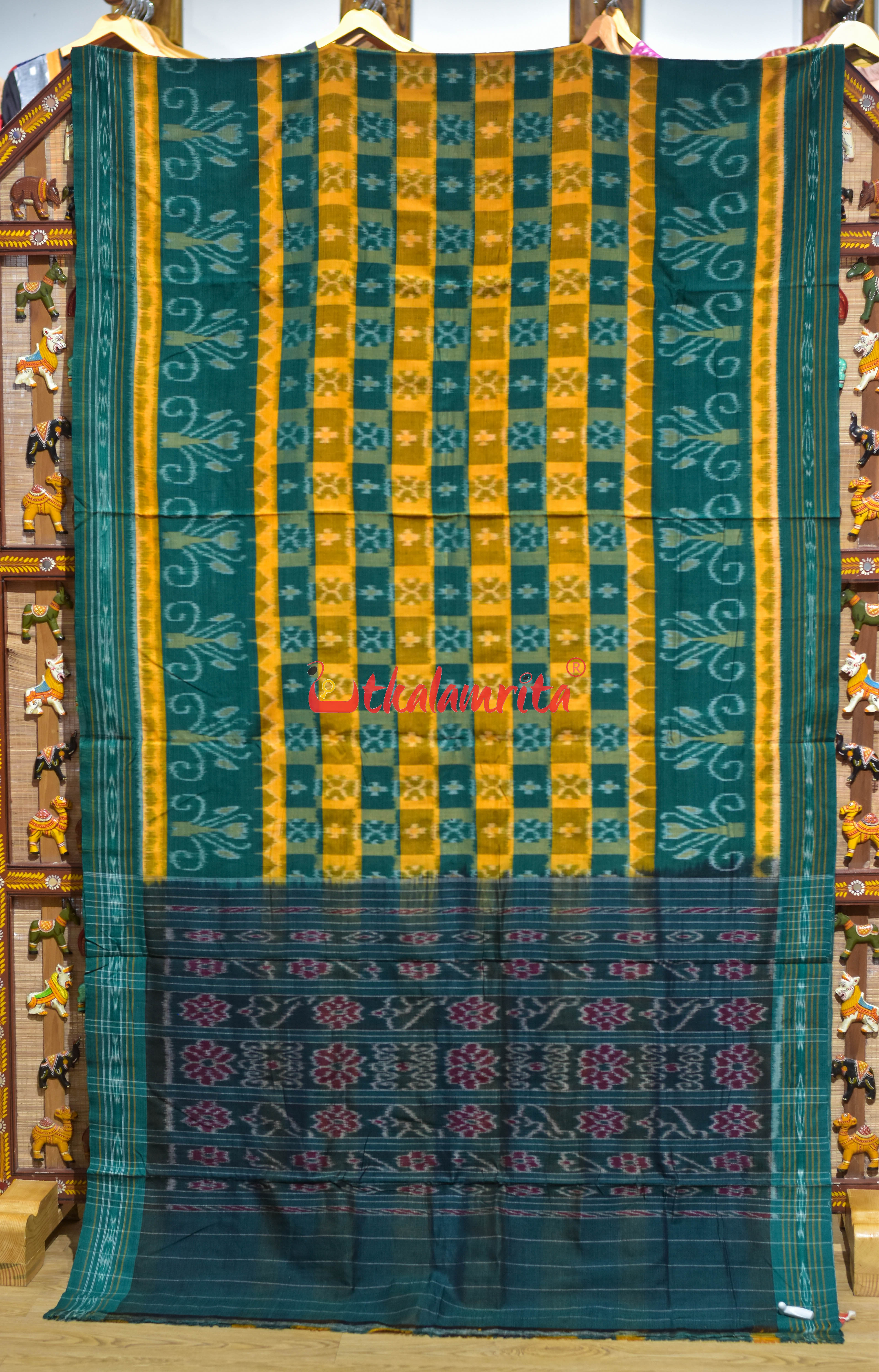 Hycco Yellow Green Khandua Cotton Saree
