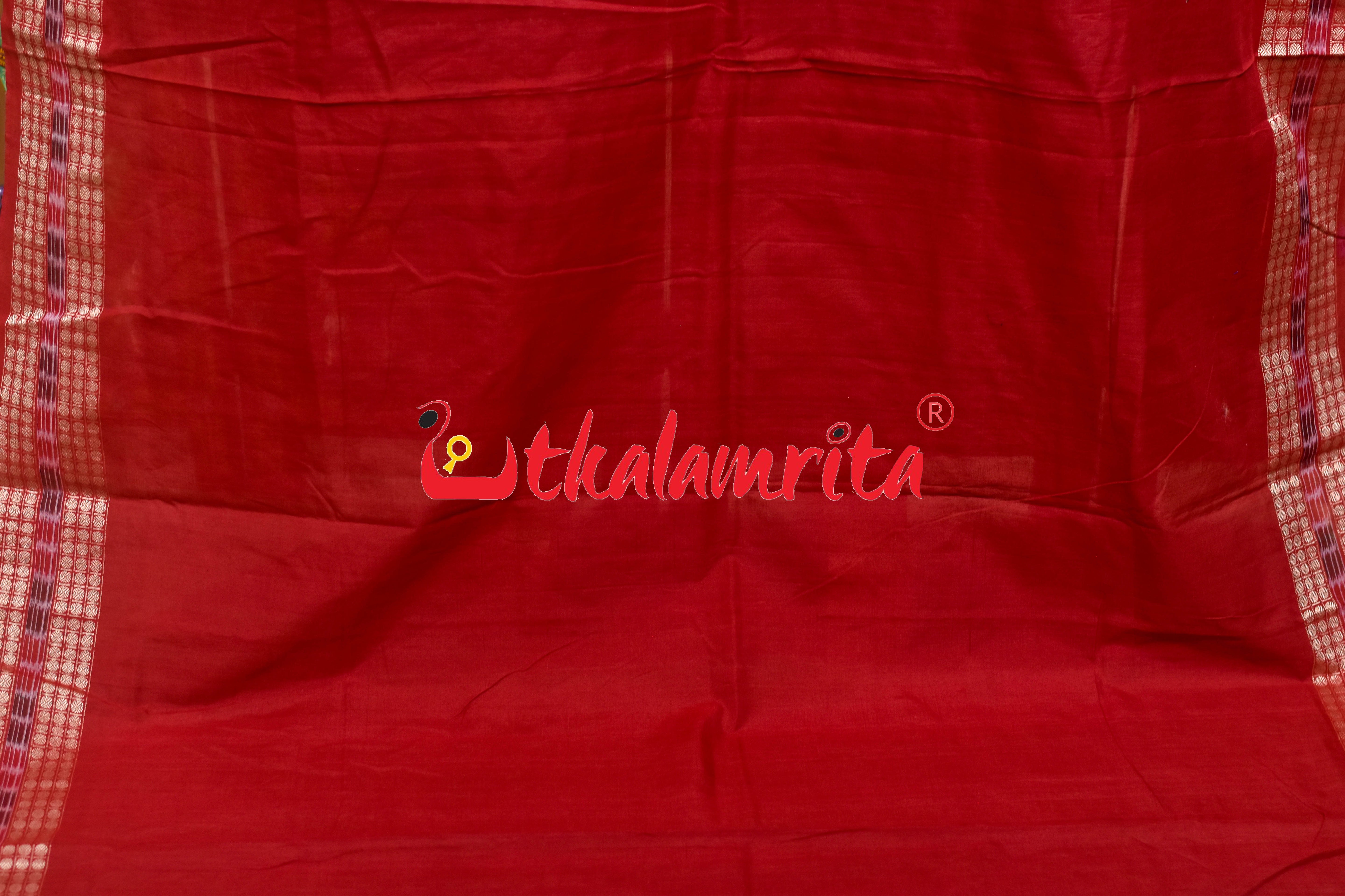 Grey Red Tribal Sambalpuri Cotton Saree