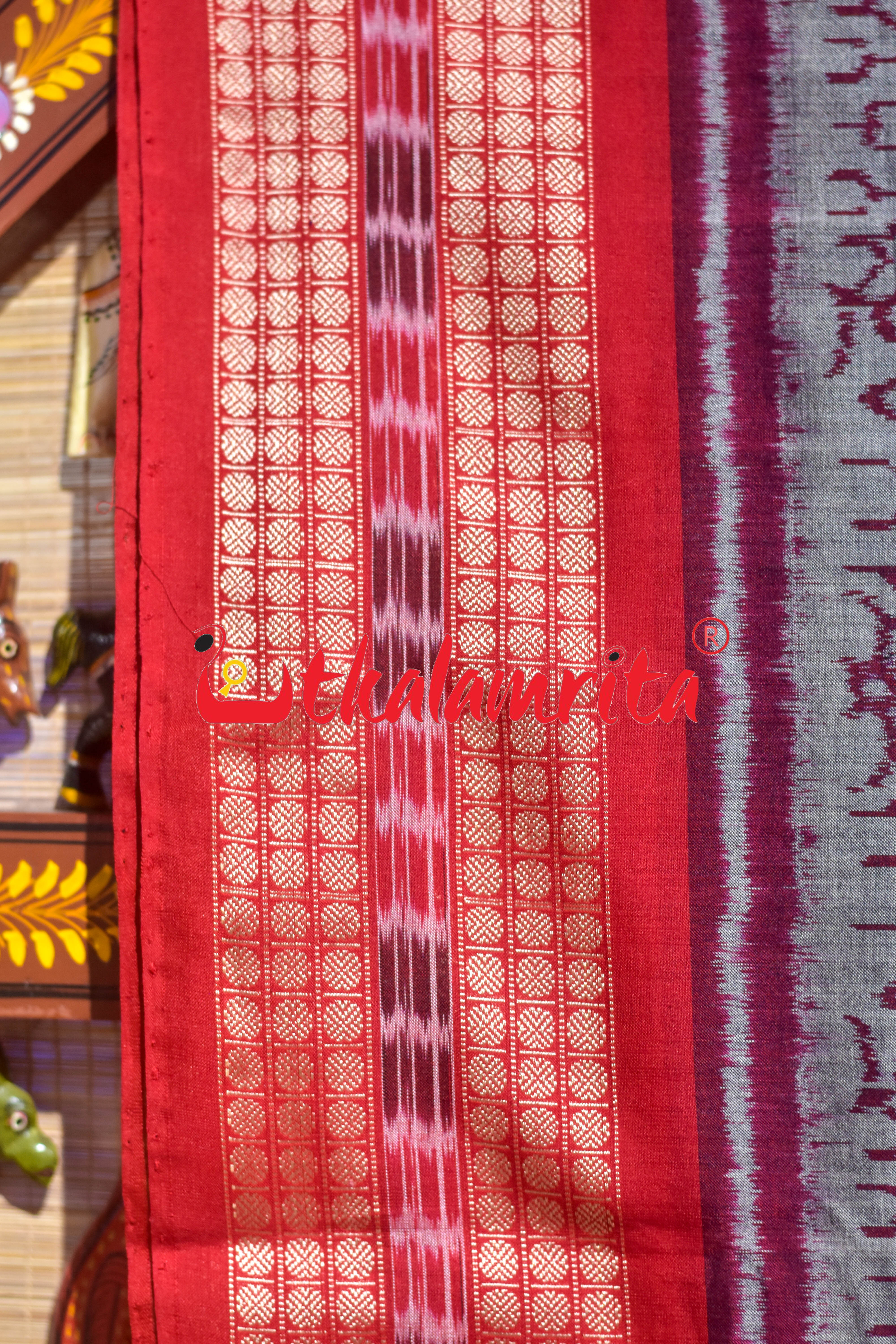 Grey Red Tribal Sambalpuri Cotton Saree