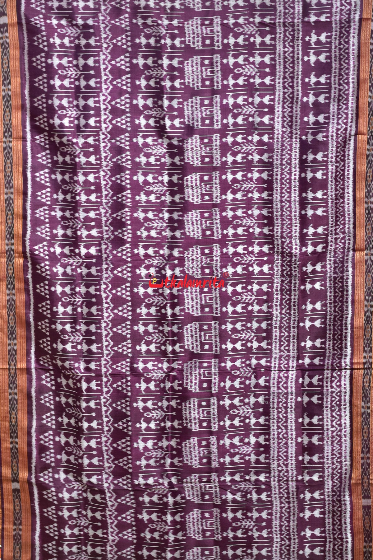 Burgundy Body Chiita Tribals Khandua Silk Saree