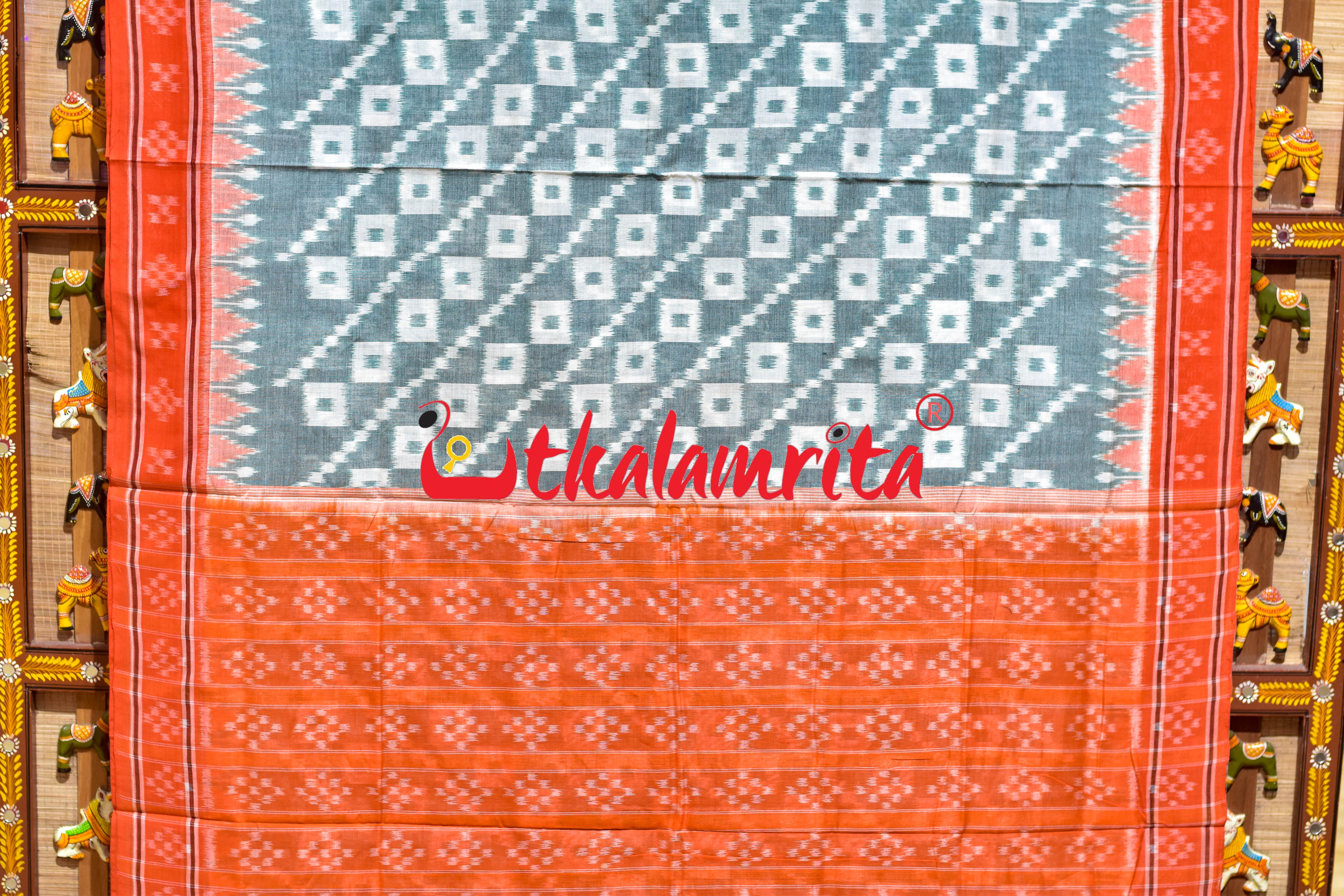 Green with Orange Border Single Pasapali Khandua Cotton Saree