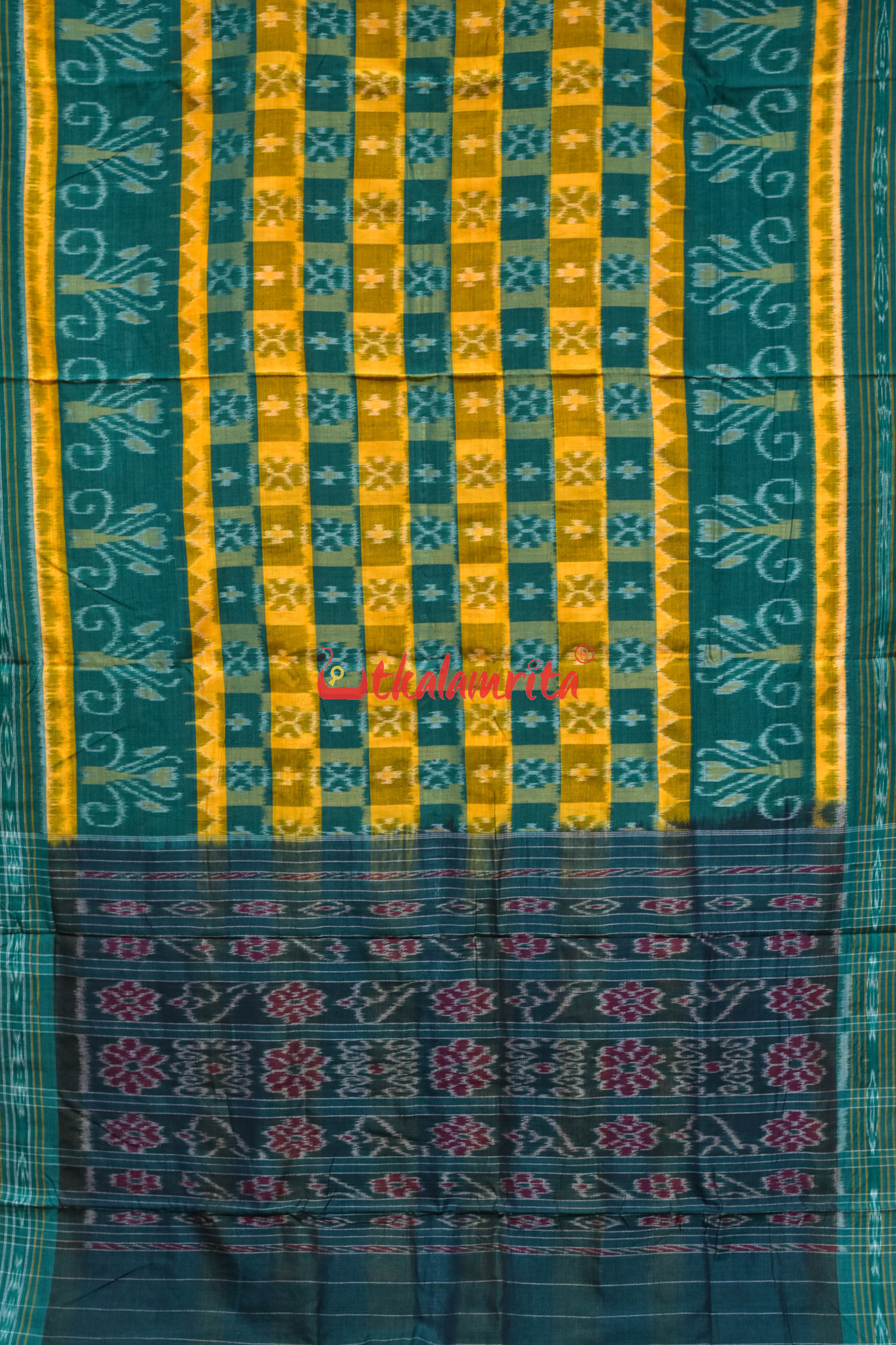 Hycco Yellow Green Khandua Cotton Saree