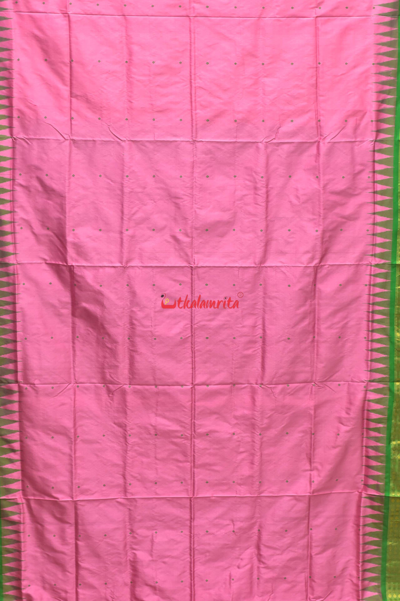 Pink with Green Buti Half Tissue Bomkai Silk Saree