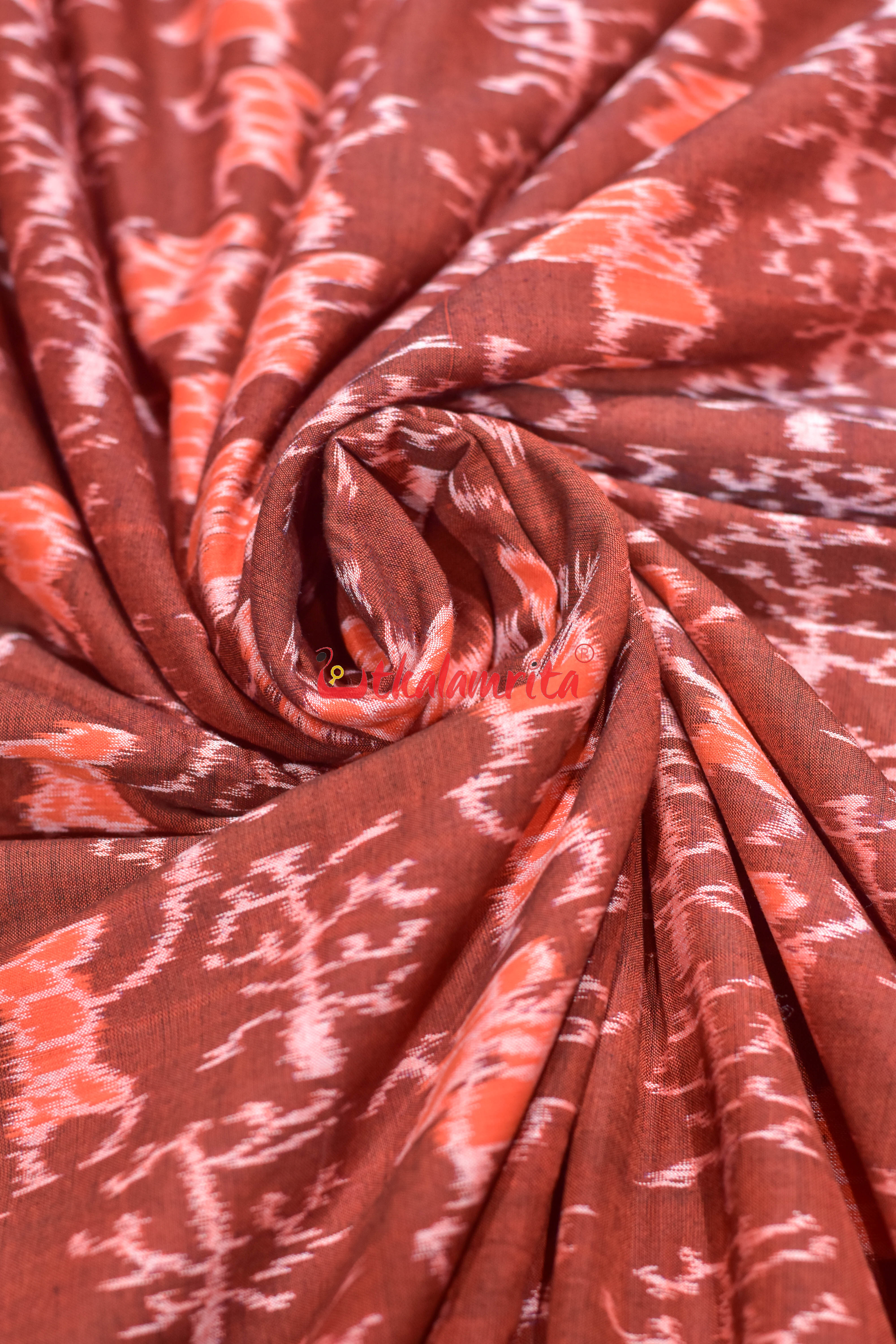 Rust Orange Tribals & Tree Sambalpuri Cotton (Fabric)