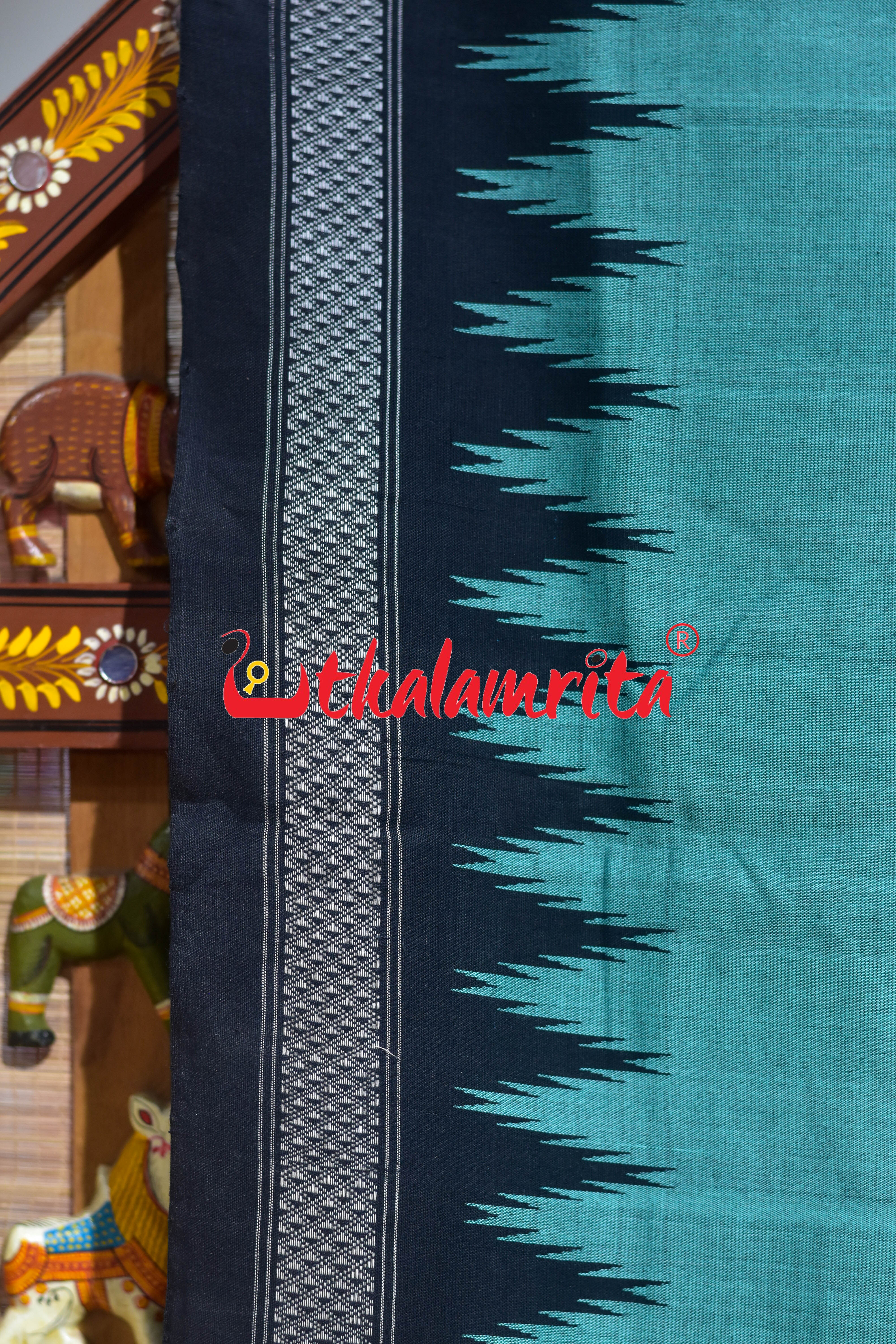 Sea Green Black Anchal Ganjam Bomkai Cotton Saree