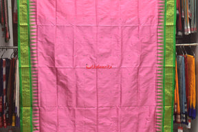 Pink with Green Buti Half Tissue Bomkai Silk Saree