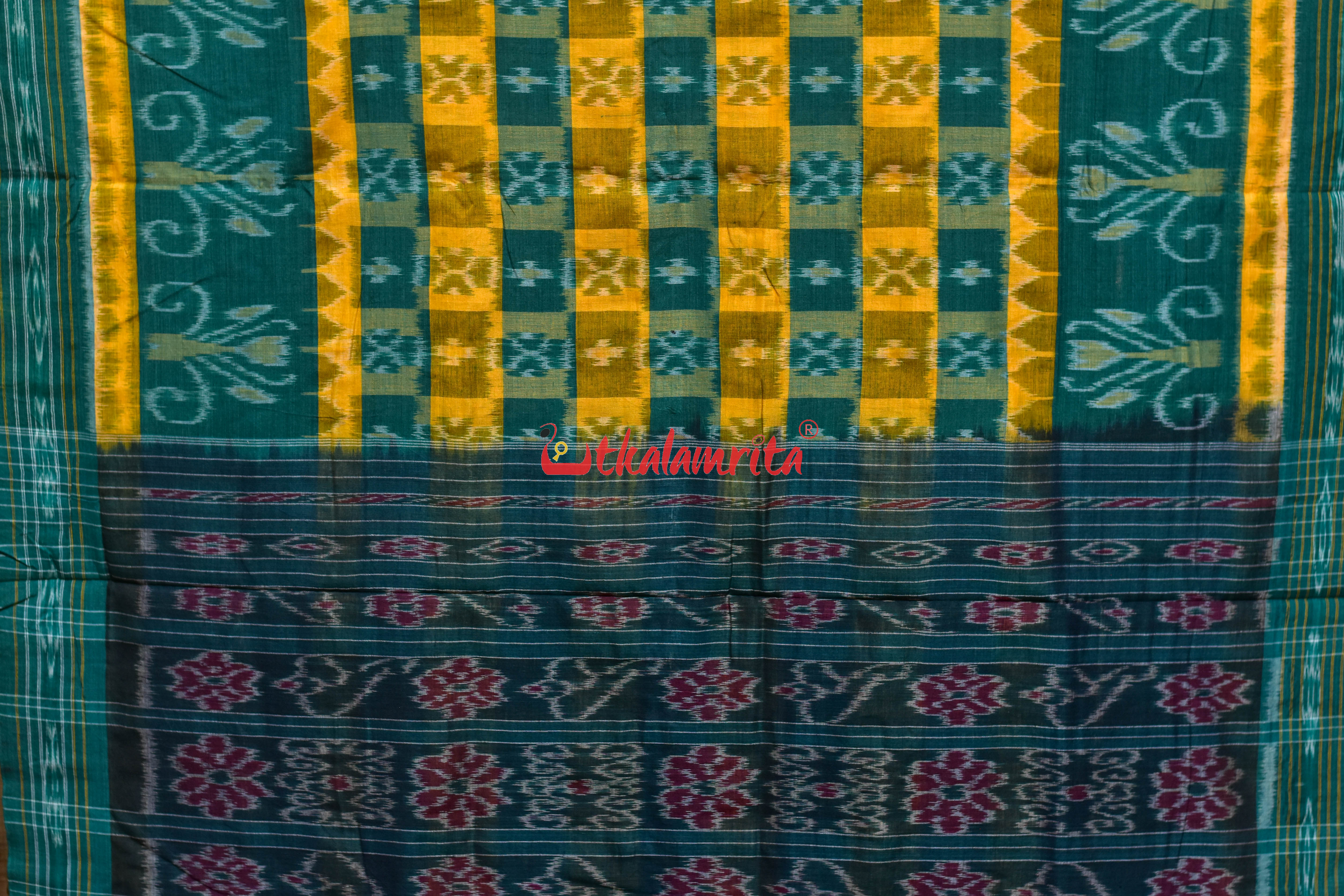 Hycco Yellow Green Khandua Cotton Saree
