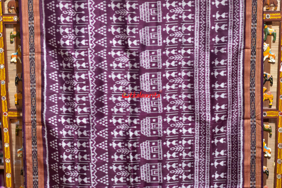 Burgundy Body Chiita Tribals Khandua Silk Saree