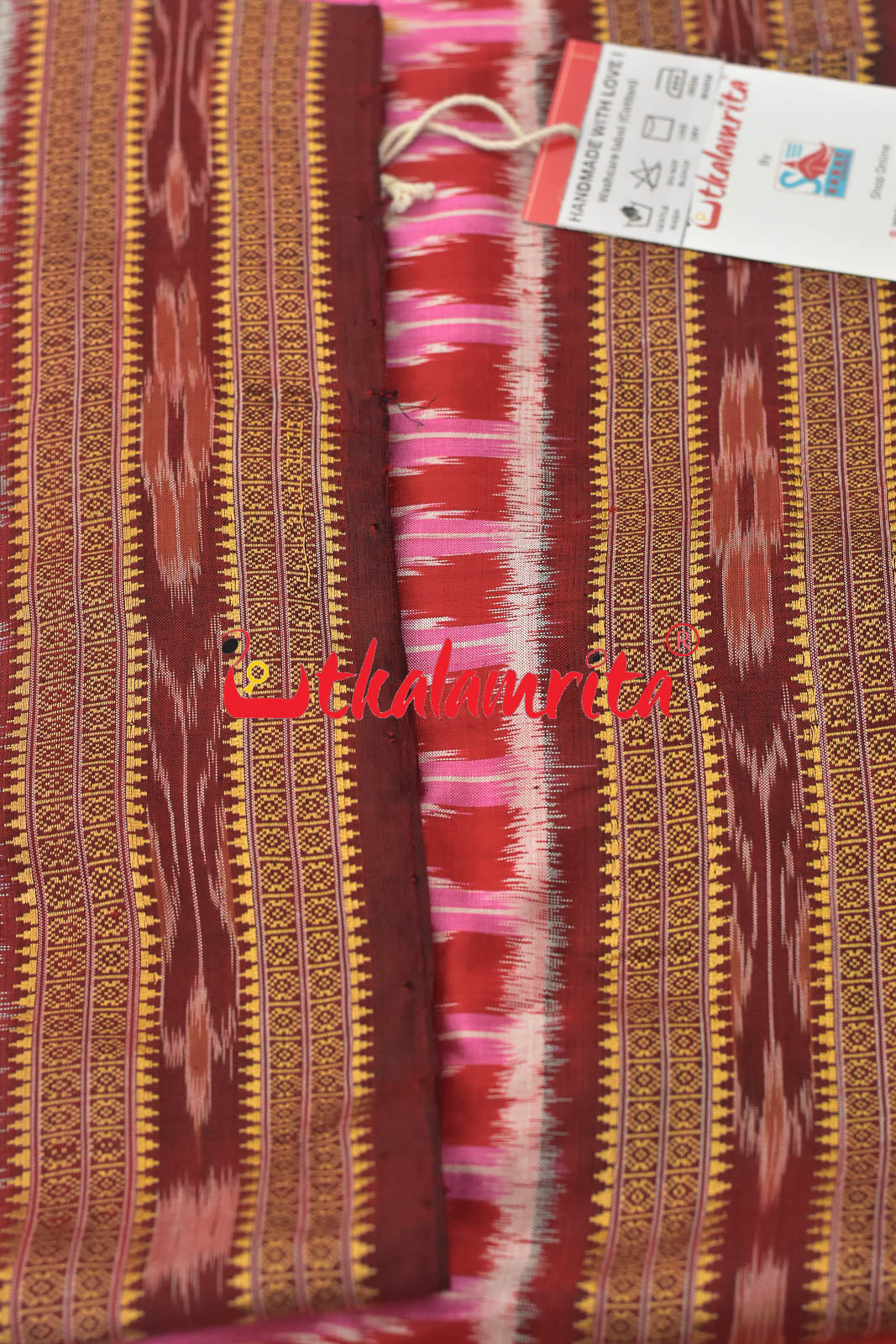 Pink Maroon Elephant Khandua Silk Saree