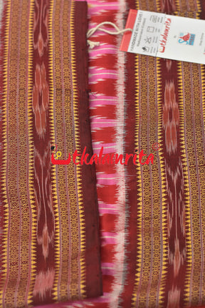 Pink Maroon Elephant Khandua Silk Saree