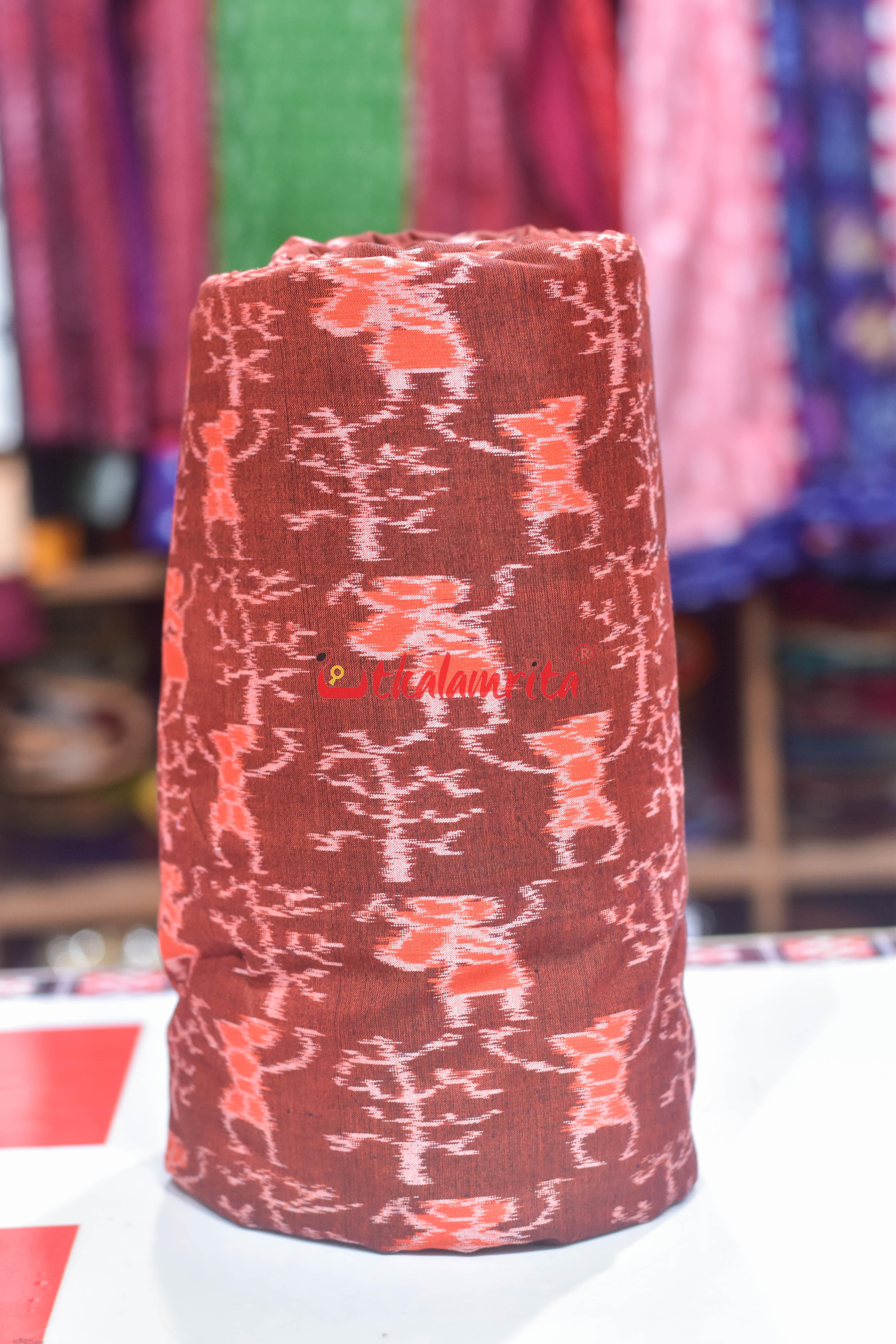Rust Orange Tribals & Tree Sambalpuri Cotton (Fabric)