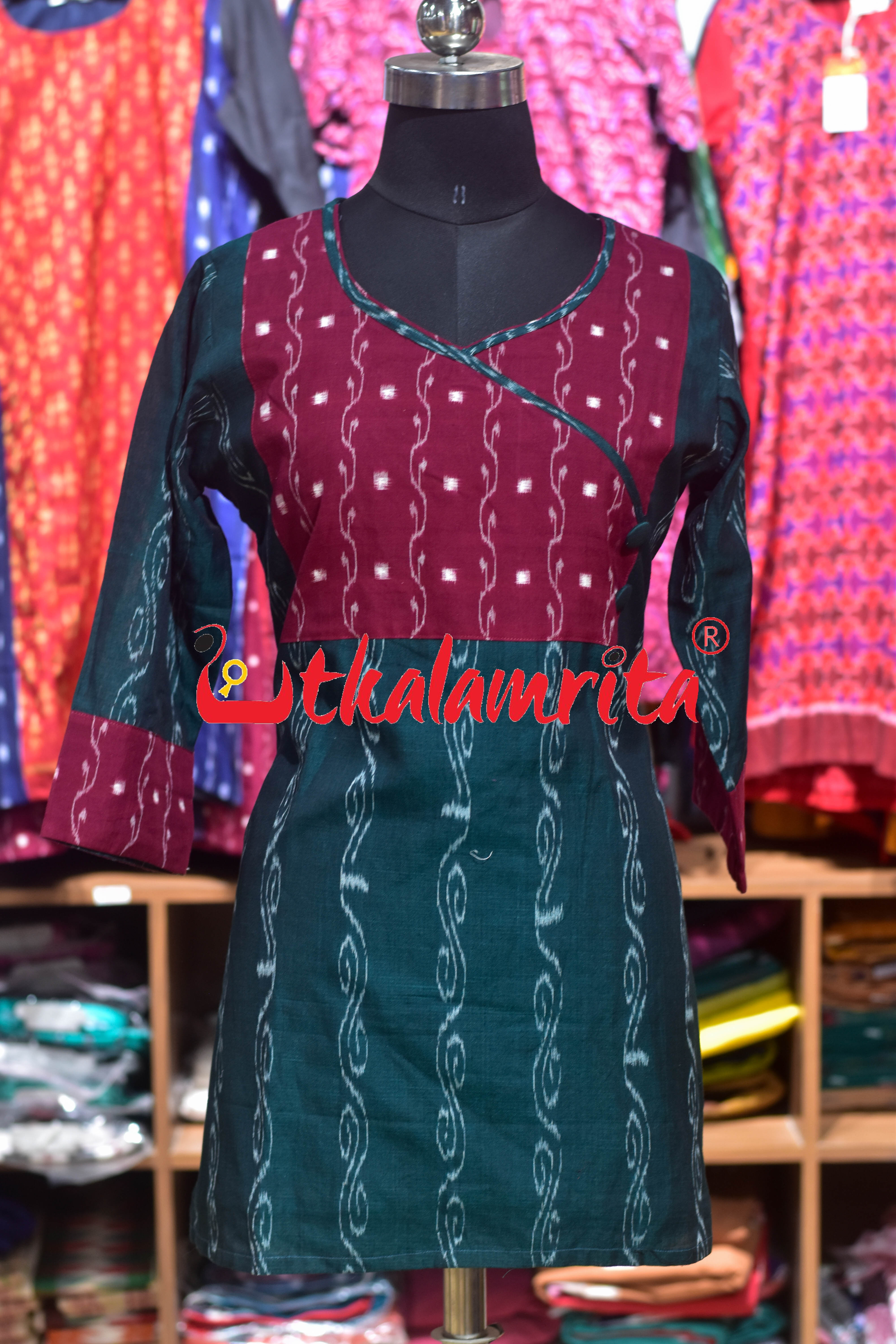 Bottle Green Anjimala Maroon Lata (ladies' Short Kurta)