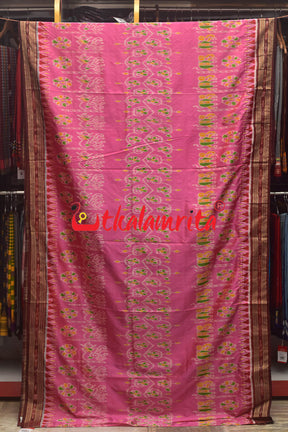 Pink Maroon Elephant Khandua Silk Saree