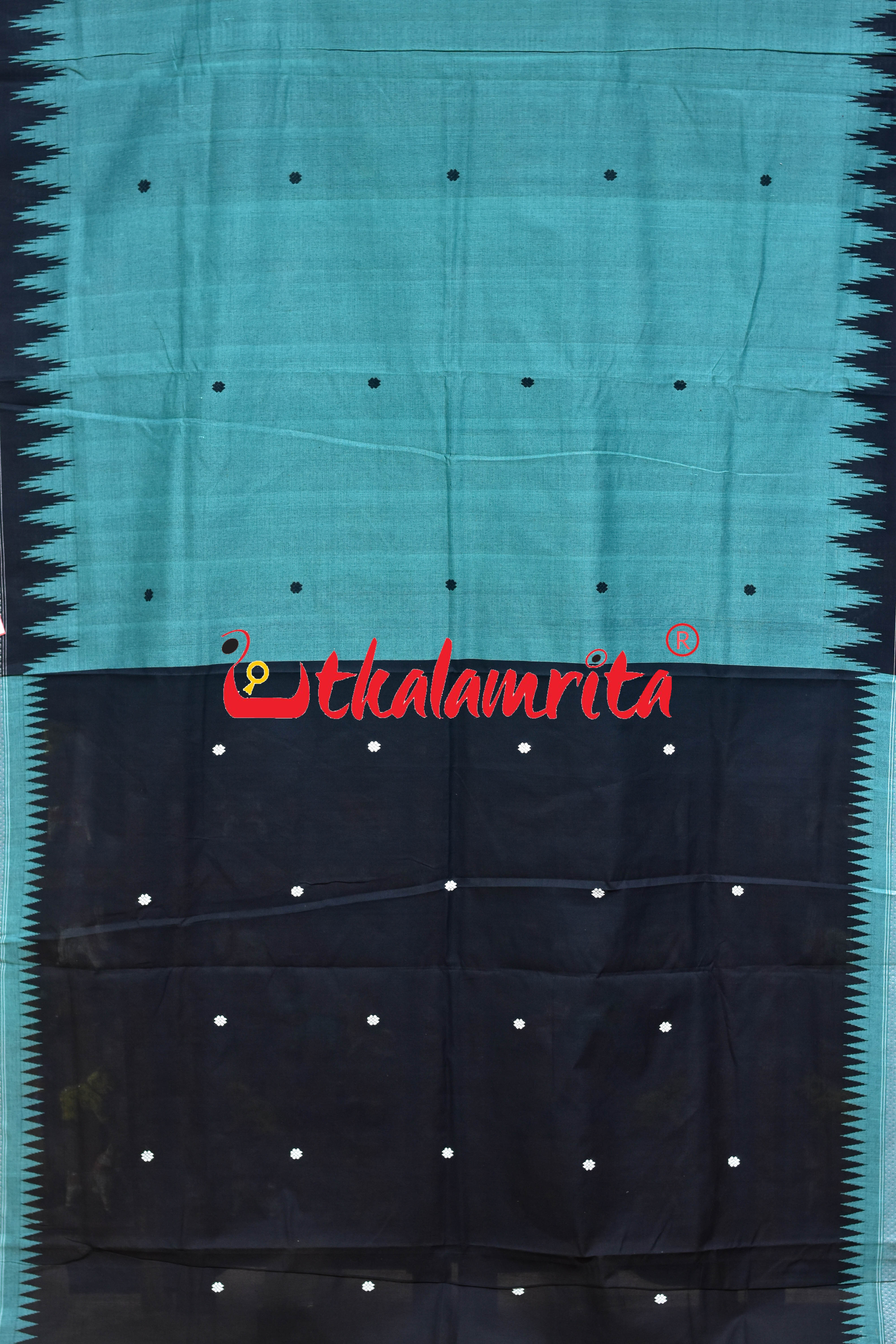Sea Green Black Anchal Ganjam Bomkai Cotton Saree