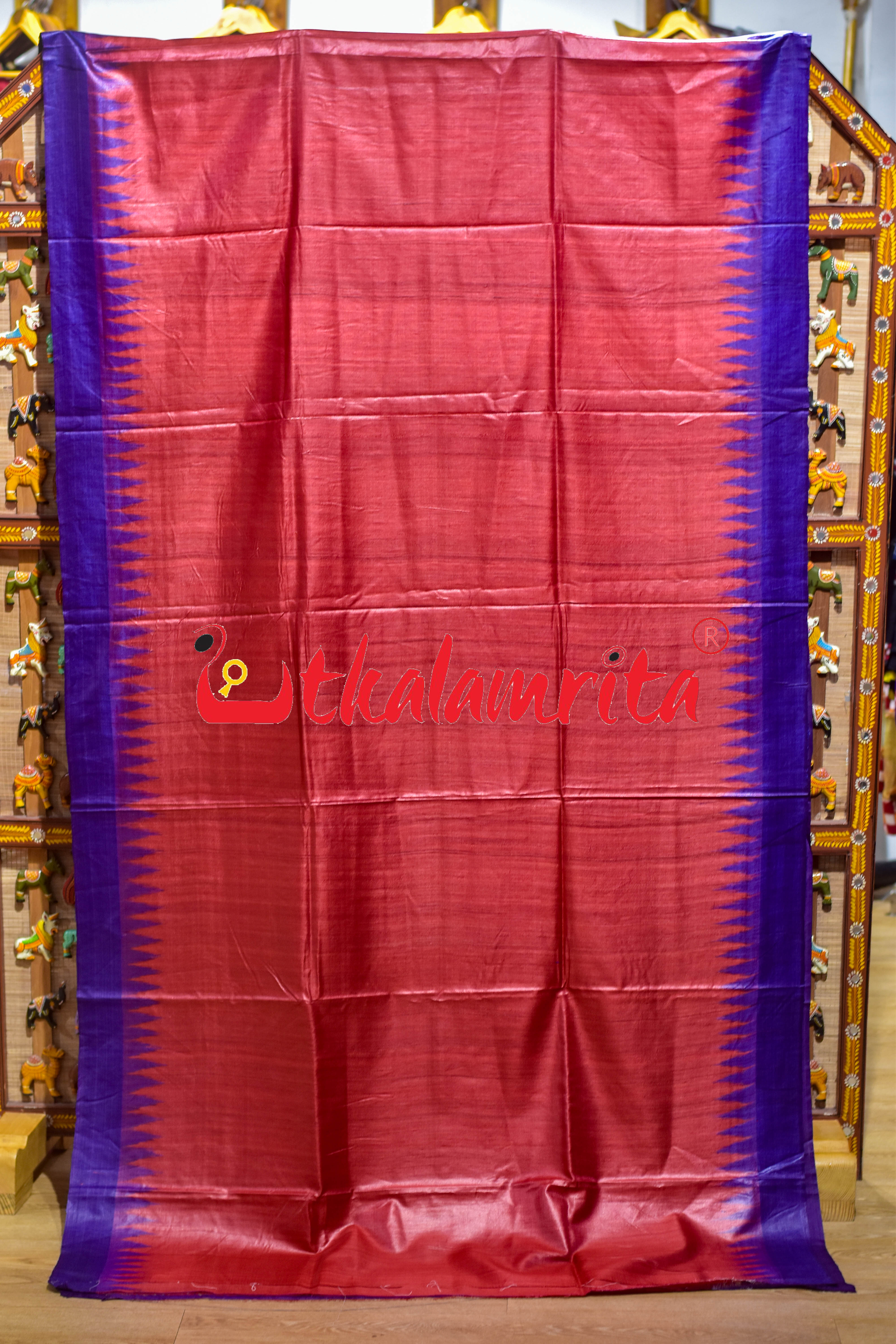 Red Blue Gopalpur Tussar Silk Saree