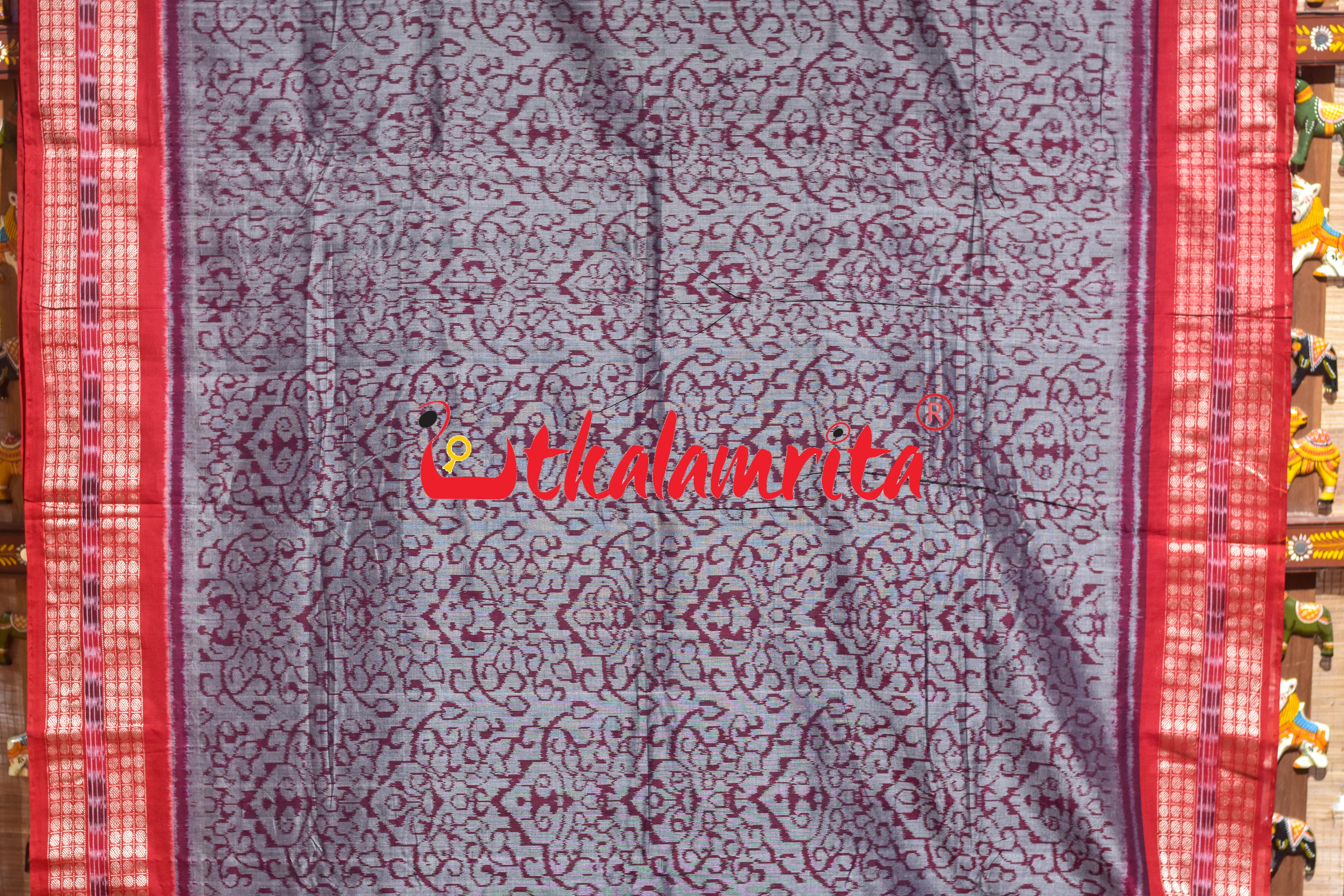 Grey Red Tribal Sambalpuri Cotton Saree