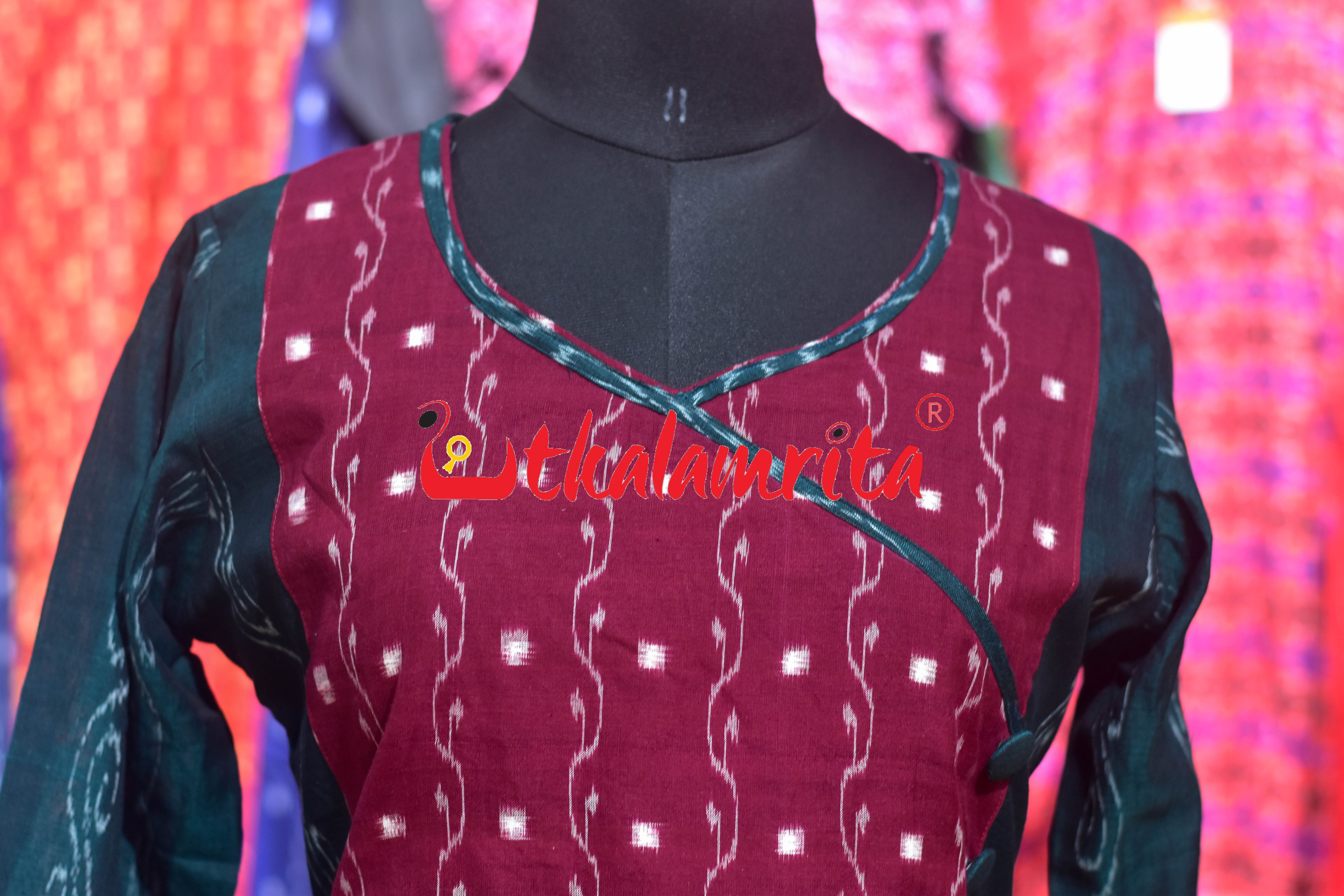 Bottle Green Anjimala Maroon Lata (ladies' Short Kurta)