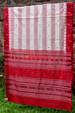 Lal Paar Lines White Phoda Kumbha Cotton Saree