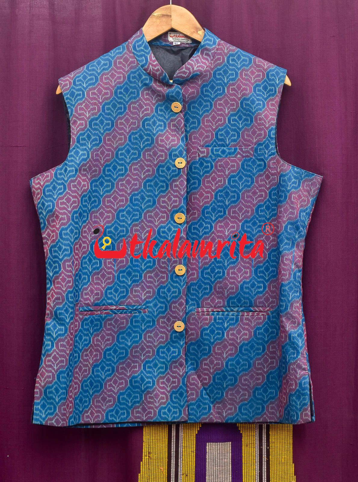 4D Blue Maroon Sambalpuri Cotton (Modi Jacket)