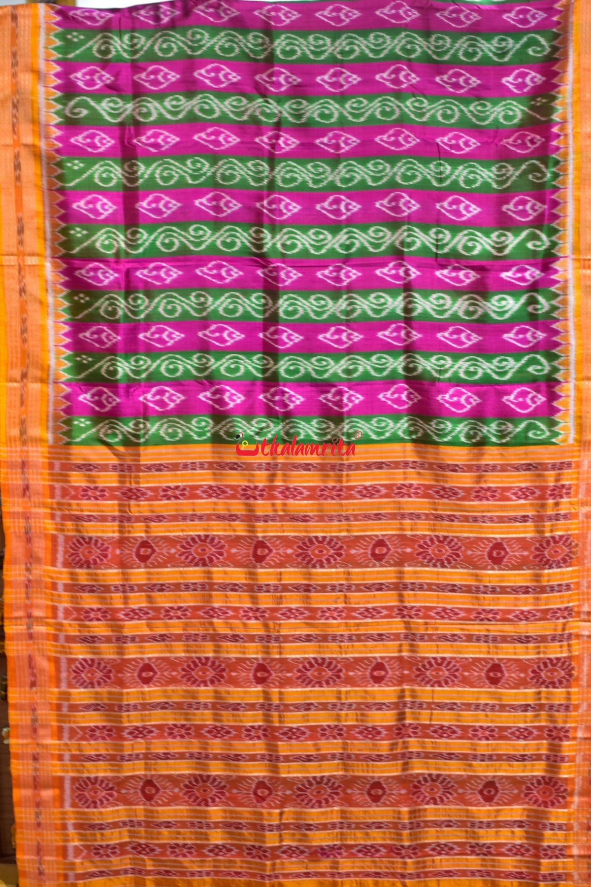 Pink Green Sankha Lata Khandua Silk Saree