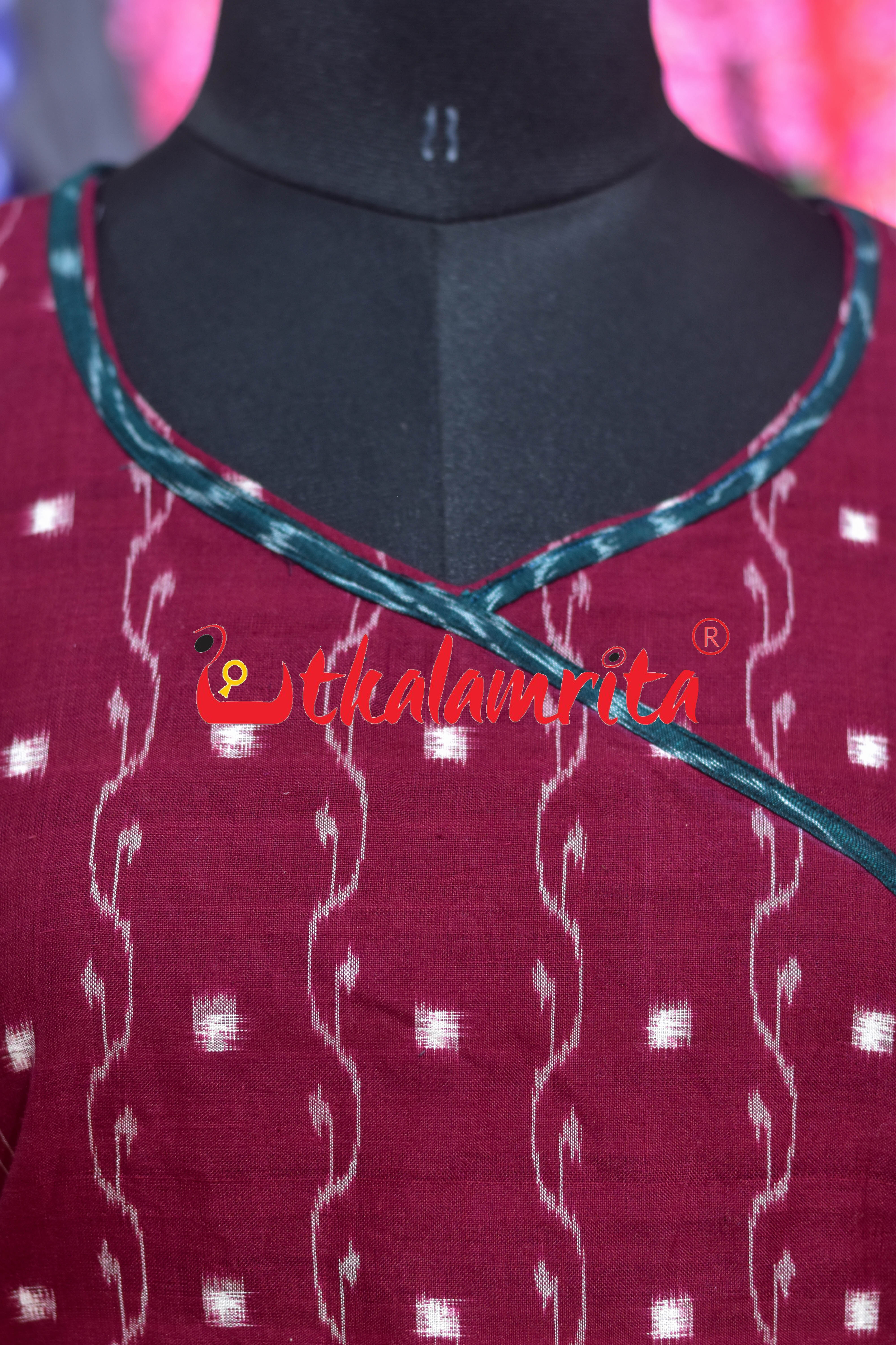 Bottle Green Anjimala Maroon Lata (ladies' Short Kurta)
