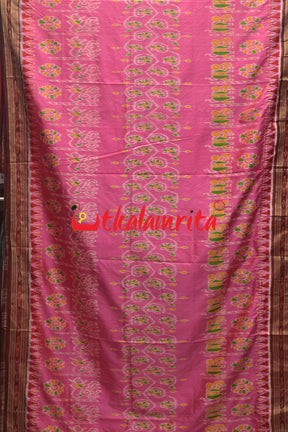 Pink Maroon Elephant Khandua Silk Saree