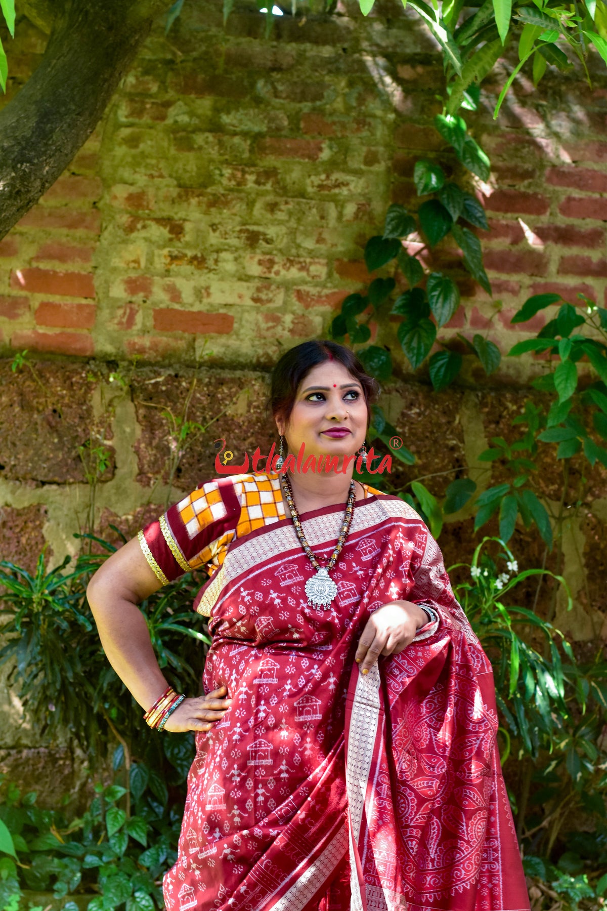 Maroon Home Tribals Sambalpuri Silk Saree