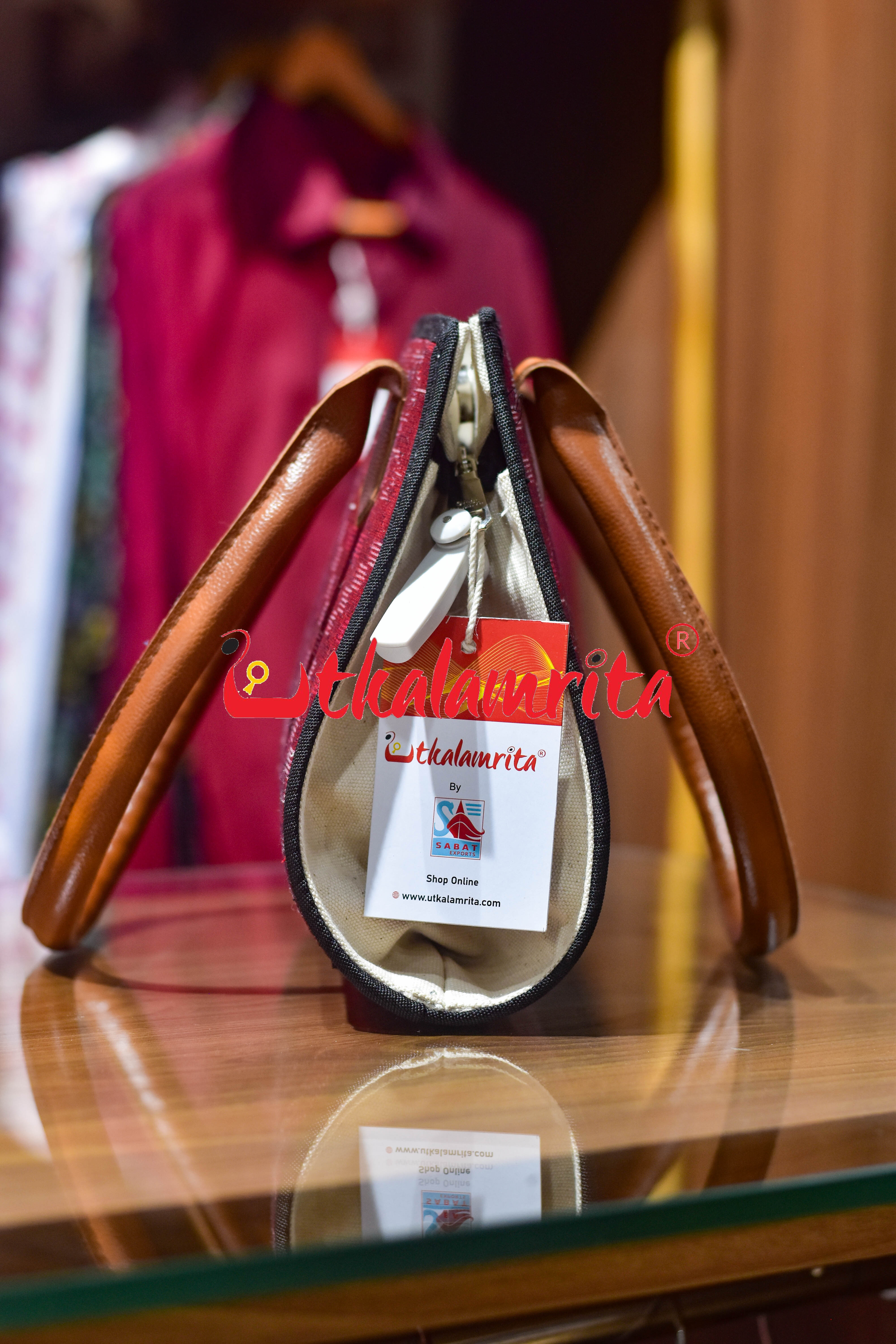 Maroon Tetris Trapezium Vanity Bag