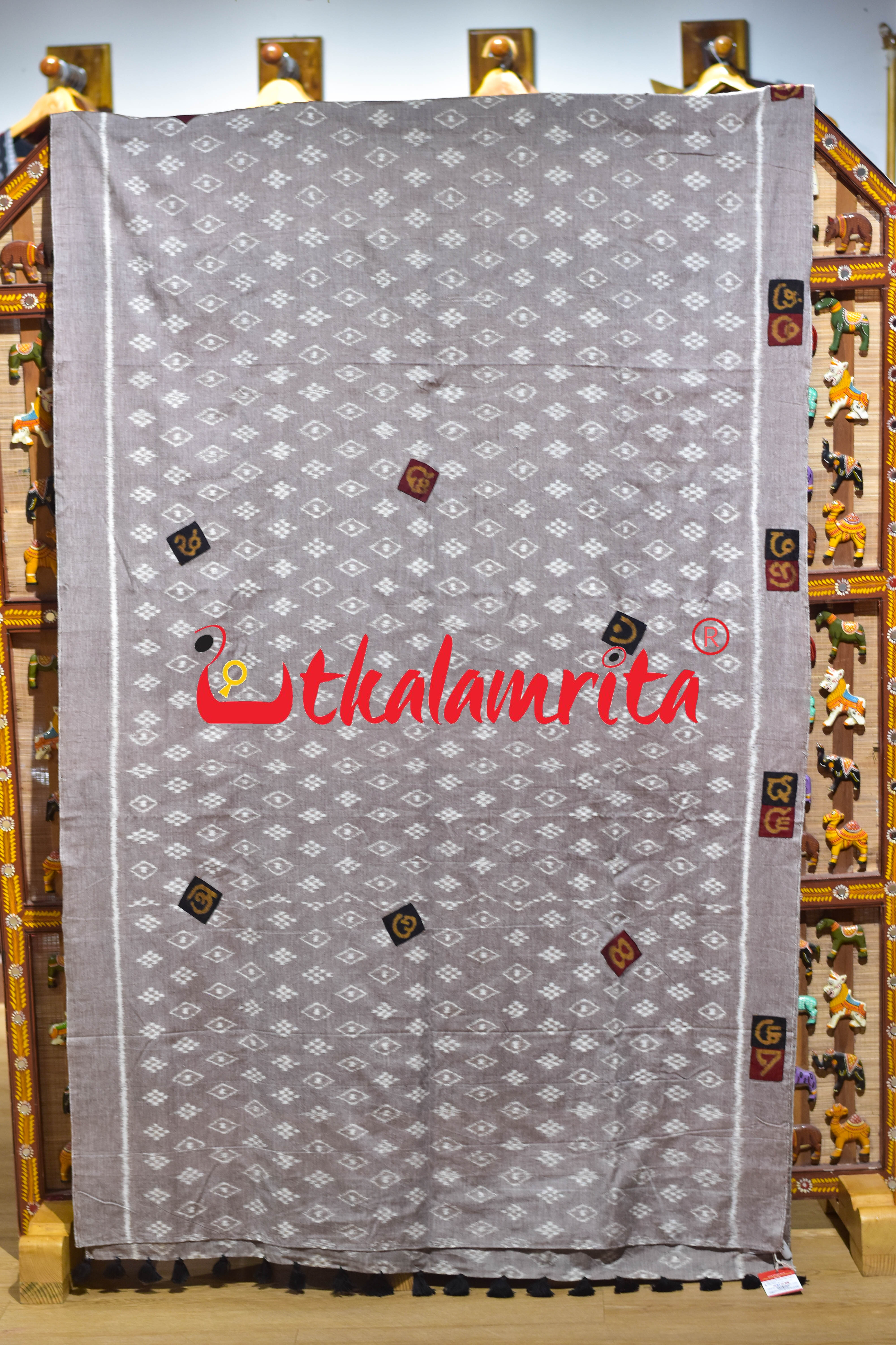 Gol Thikiri Single Ikat Odia Alphabets Anchal Designer Cotton Saree