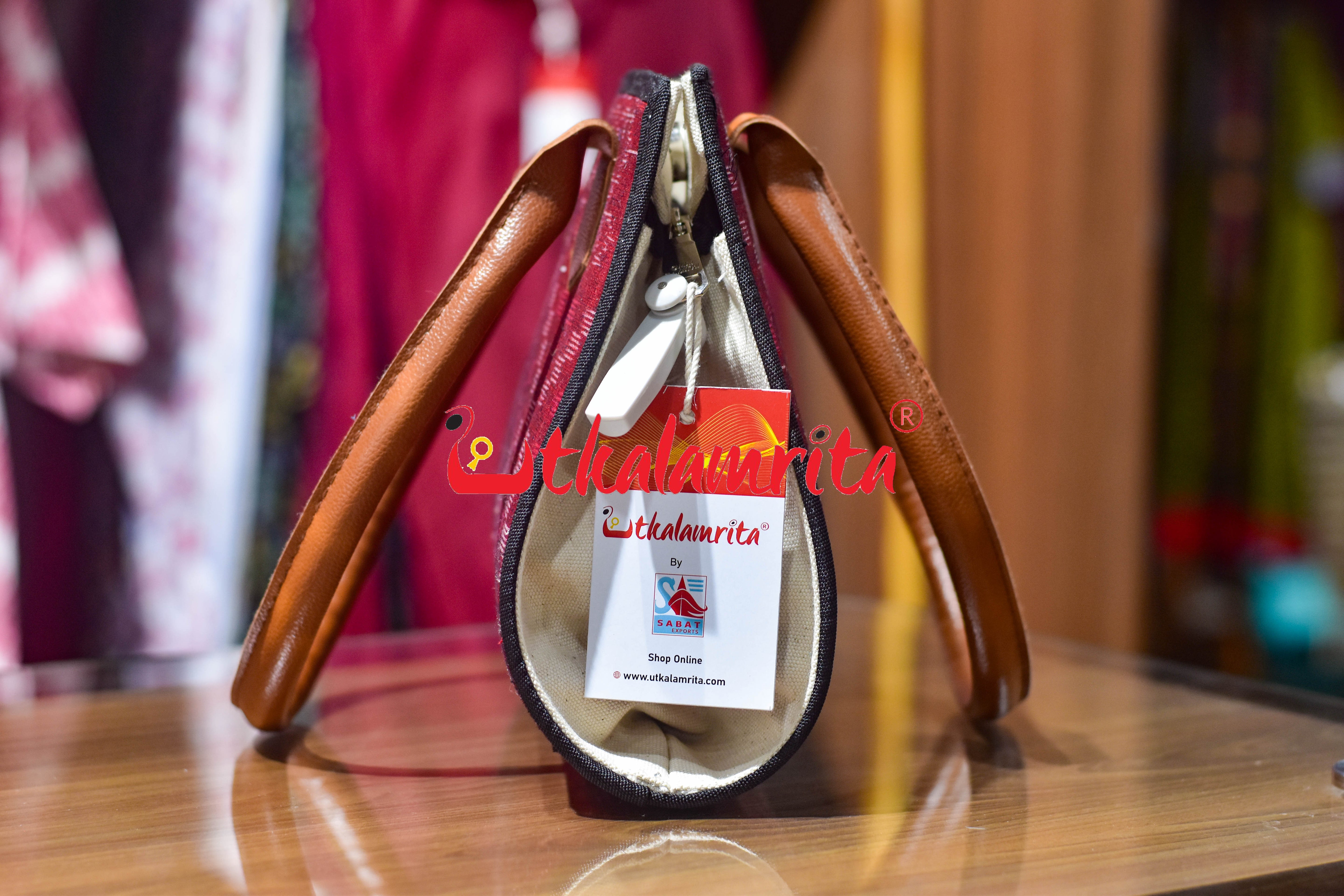 Maroon Tetris Trapezium Vanity Bag