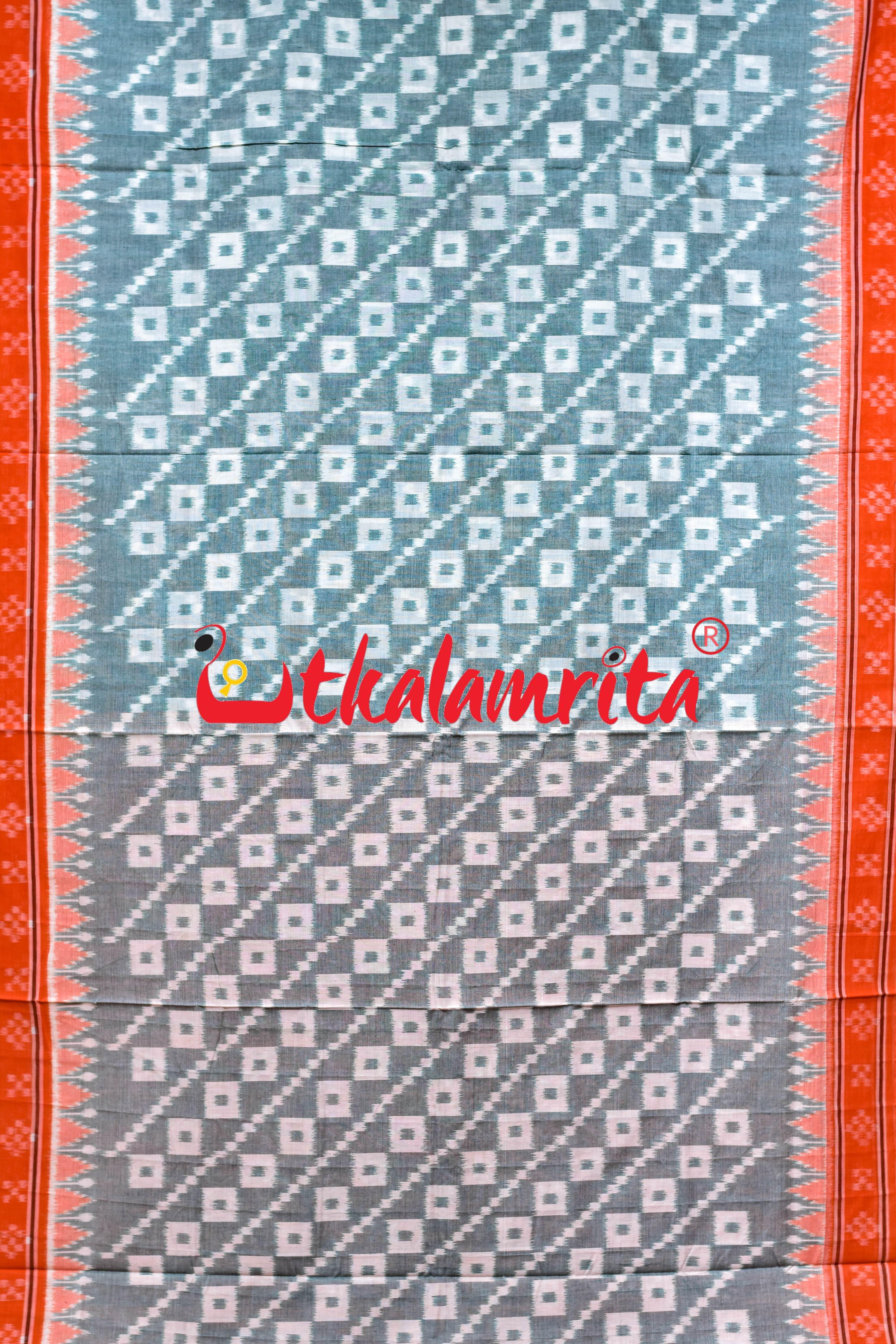 Green with Orange Border Single Pasapali Khandua Cotton Saree