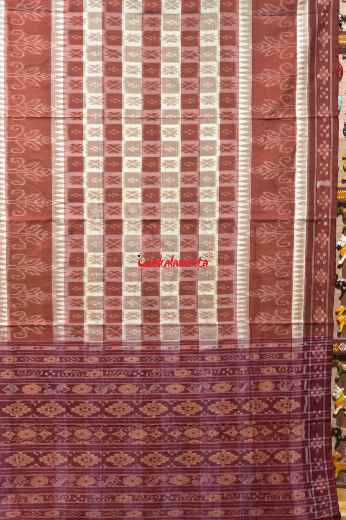 Rust Cream Hycco Khandua Cotton Saree