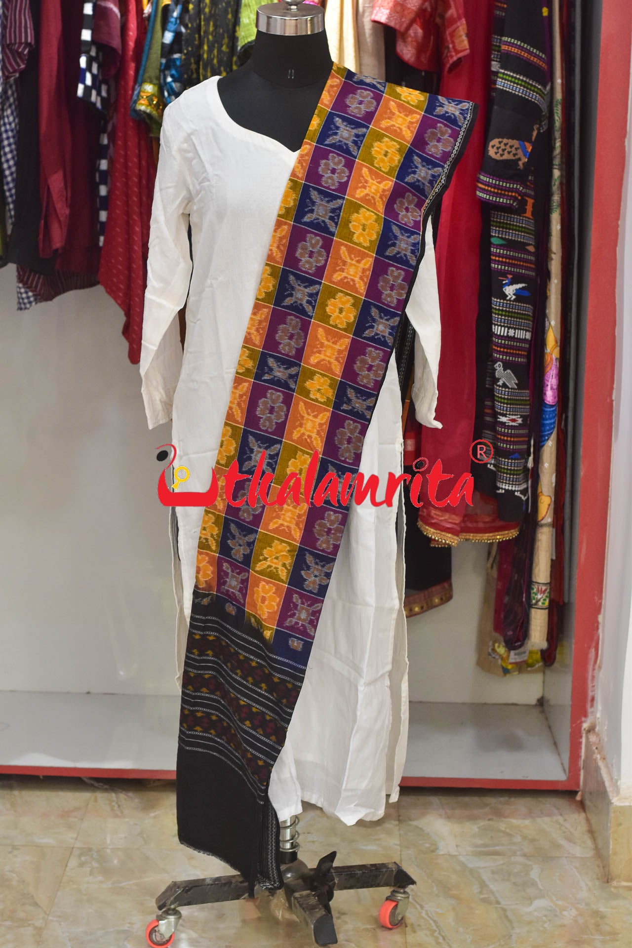 Yellow Blue Utkala Laxmi Bandha Border (Dupatta)