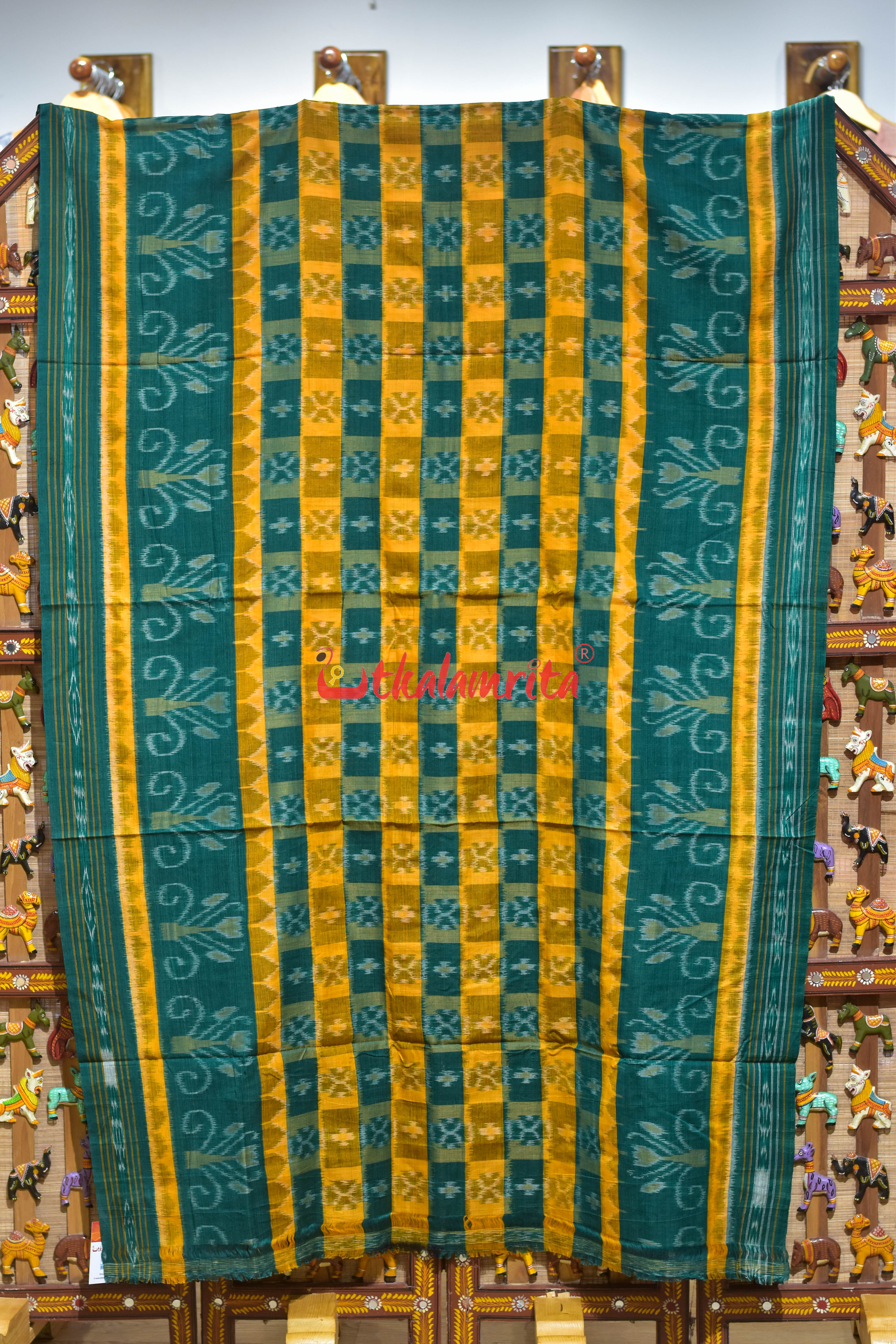 Hycco Yellow Green Khandua Cotton Saree