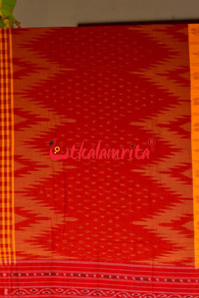 Half Half Yellow Red Checks Saree