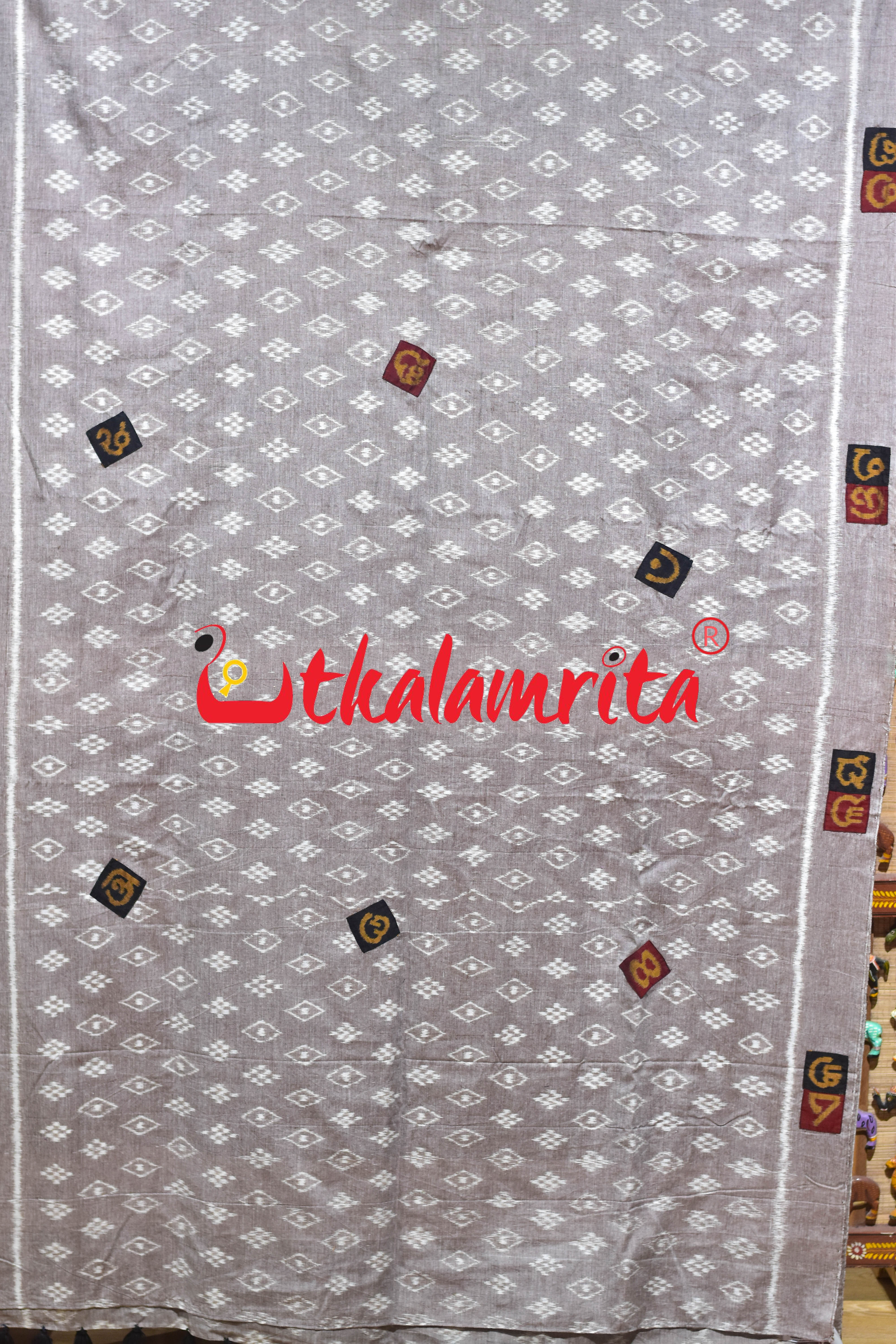 Gol Thikiri Single Ikat Odia Alphabets Anchal Designer Cotton Saree