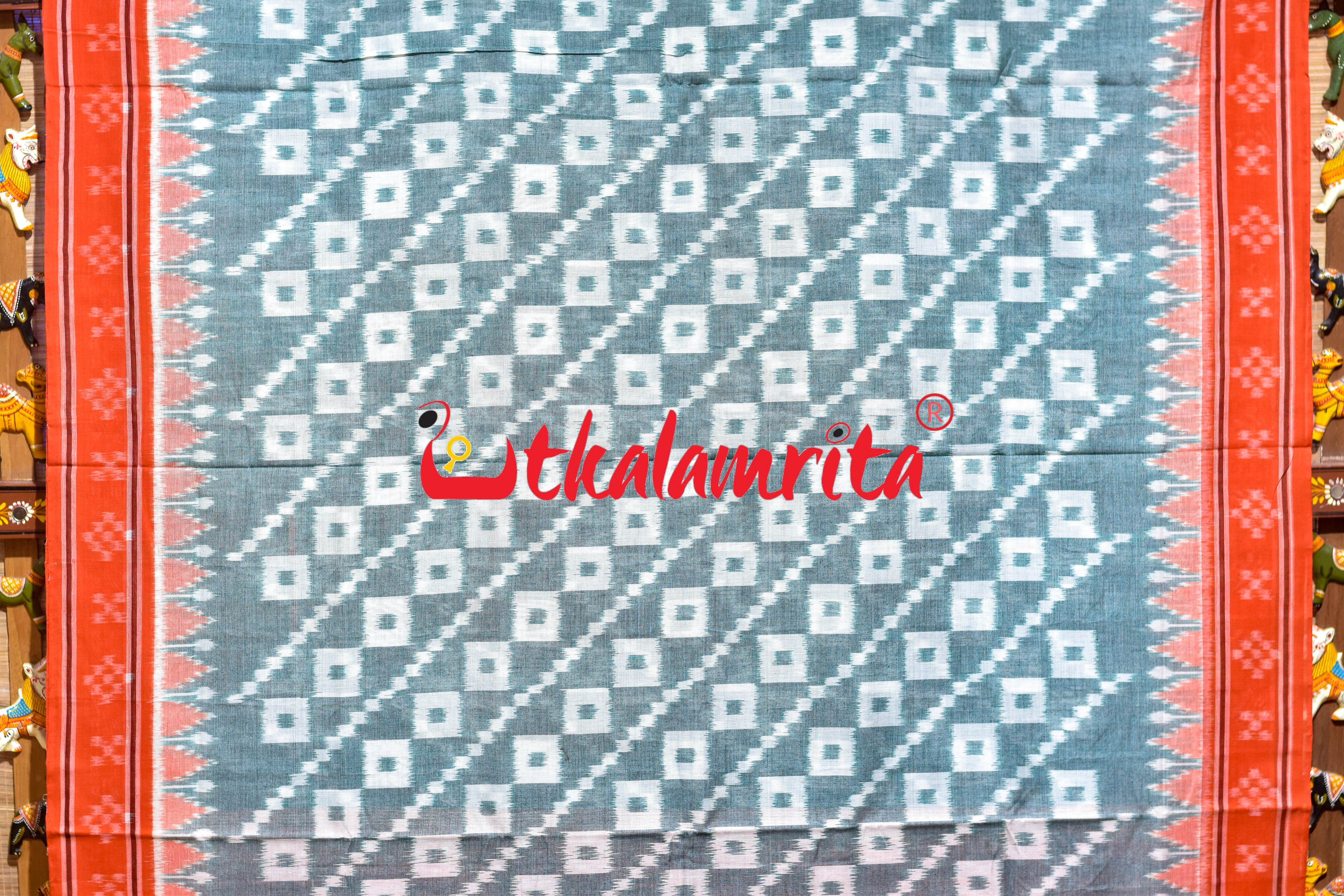 Green with Orange Border Single Pasapali Khandua Cotton Saree